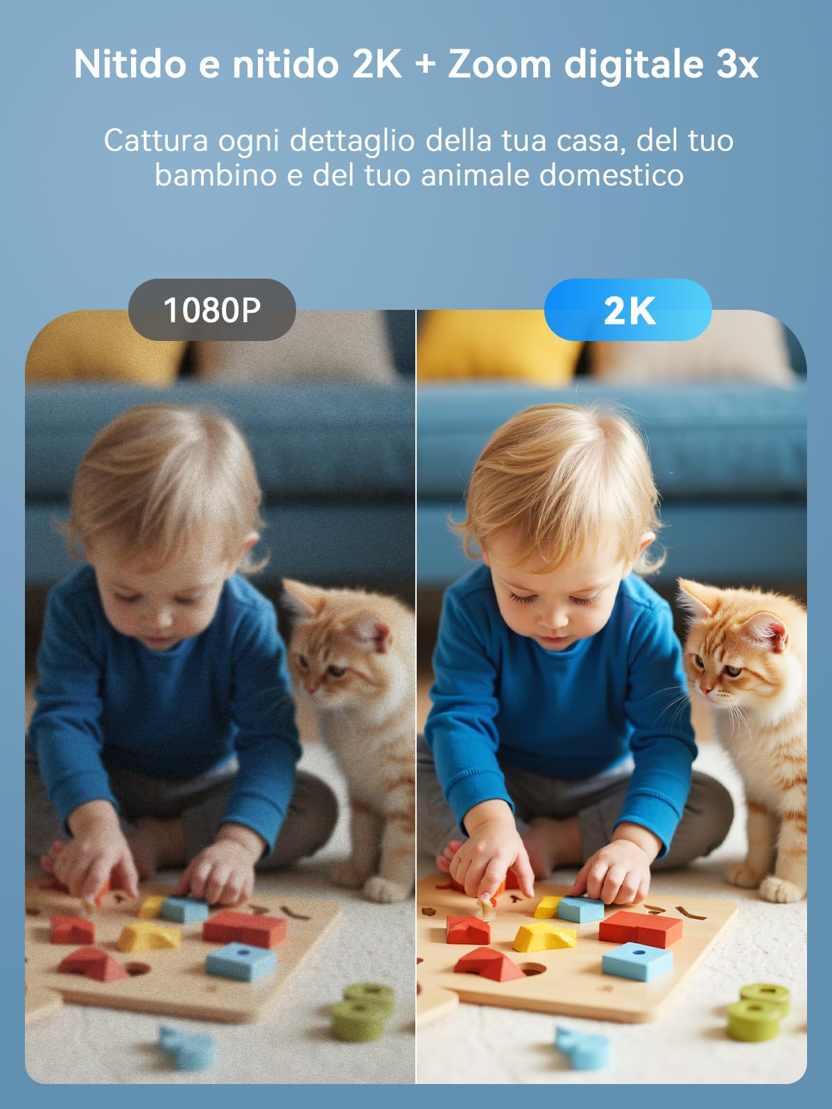 Outinput Telecamera Wi-Fi Interno 2K 3MP, Videocamera Sorveglianza, Baby Monitor, Visione Notturna, Rilevamento di Movimento e Notifiche, Audio Bi-direzionale, Cloud o Archiviazione Locale(Contiene 2)