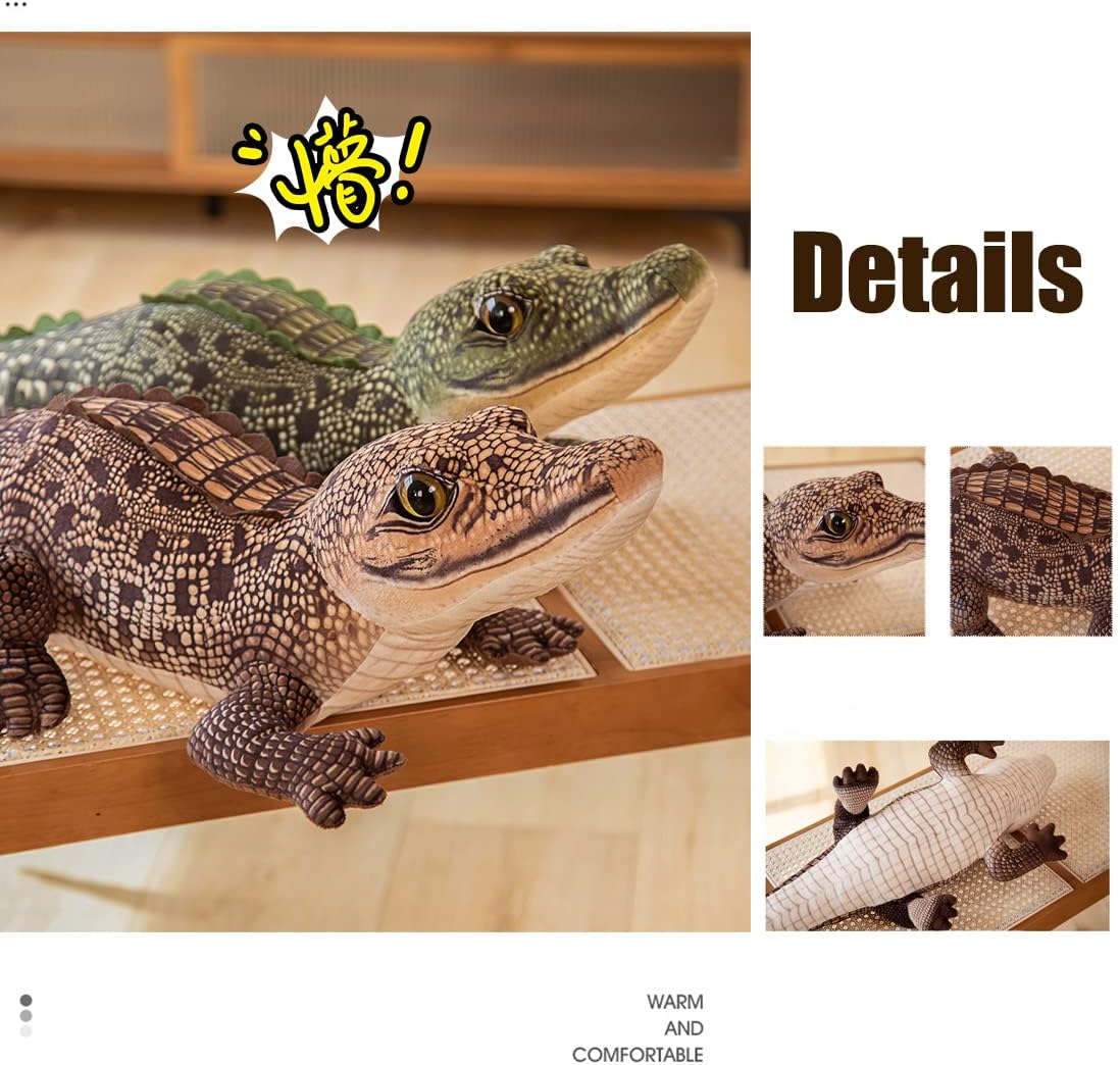 ELAINREN Realistic Brown Crocodile Stuffed Animals Lifelike Alligator Plush Jungle Toy Simulation Gator Plushie Doll Gifts/100cm
