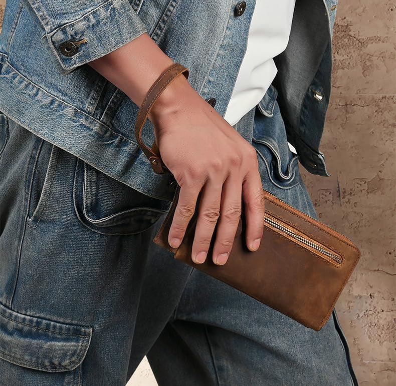 Vintage Genuine Leather Business Wallet for Men Money Clip Slim Front Pocket Design (Brown,18 * 10.5 * 3cm)4