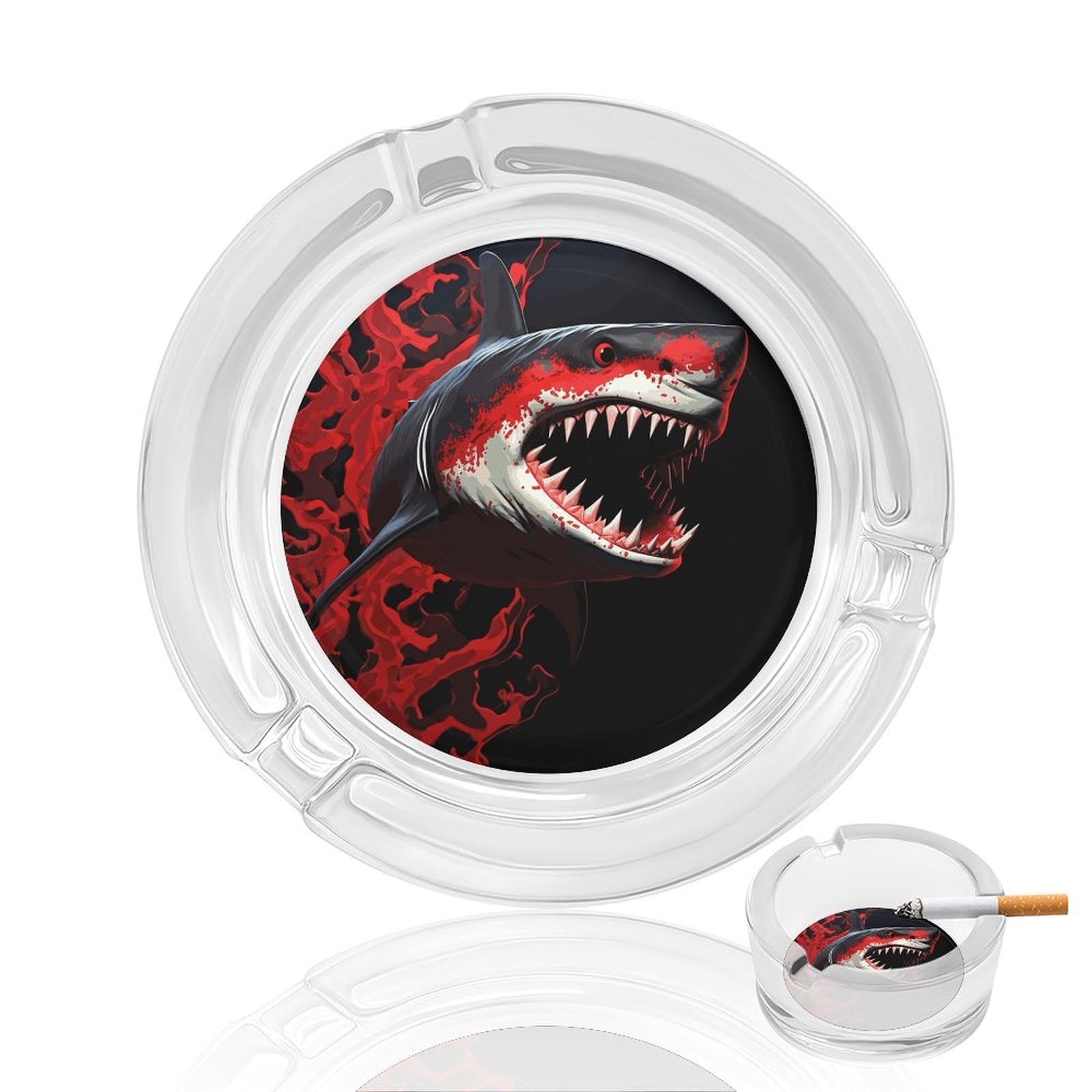 Red-black Shark Ashtray Cigar Cigarette Rest Glass Outdoor Cigar Ashtrays with 3 Grooves Travel Cigar Ashtrays Fancy Cute Cool Ash Tray for Smokers Tabletop