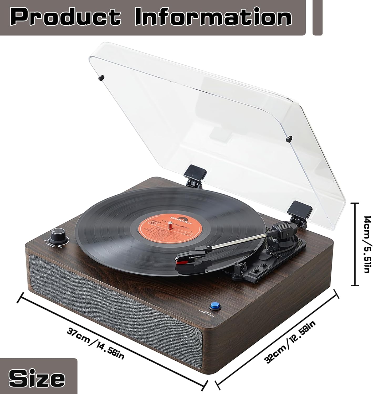 Turntables Belt-Drive Record Player with Turntable Built-in Speakers for Vinyl Records,Vintage Record Player Support 33&45 RPM with Advanced Magnetic Cartridge for Christmas or Birthday Gift