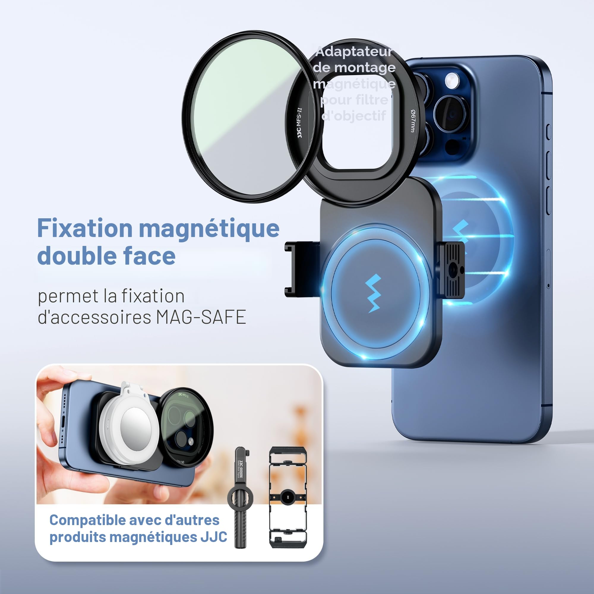JJC Adaptateur de Filtre magnétique de téléphone pour iPhone 17, 17 Pro Max/Pro/Plus, 16, 16 Pro Max/Pro/Plus, 15, 15 Pro Max/Pro/Plus, 14, 14 Pro Max/Pro/Plus – Support de Filtre de 67 mm