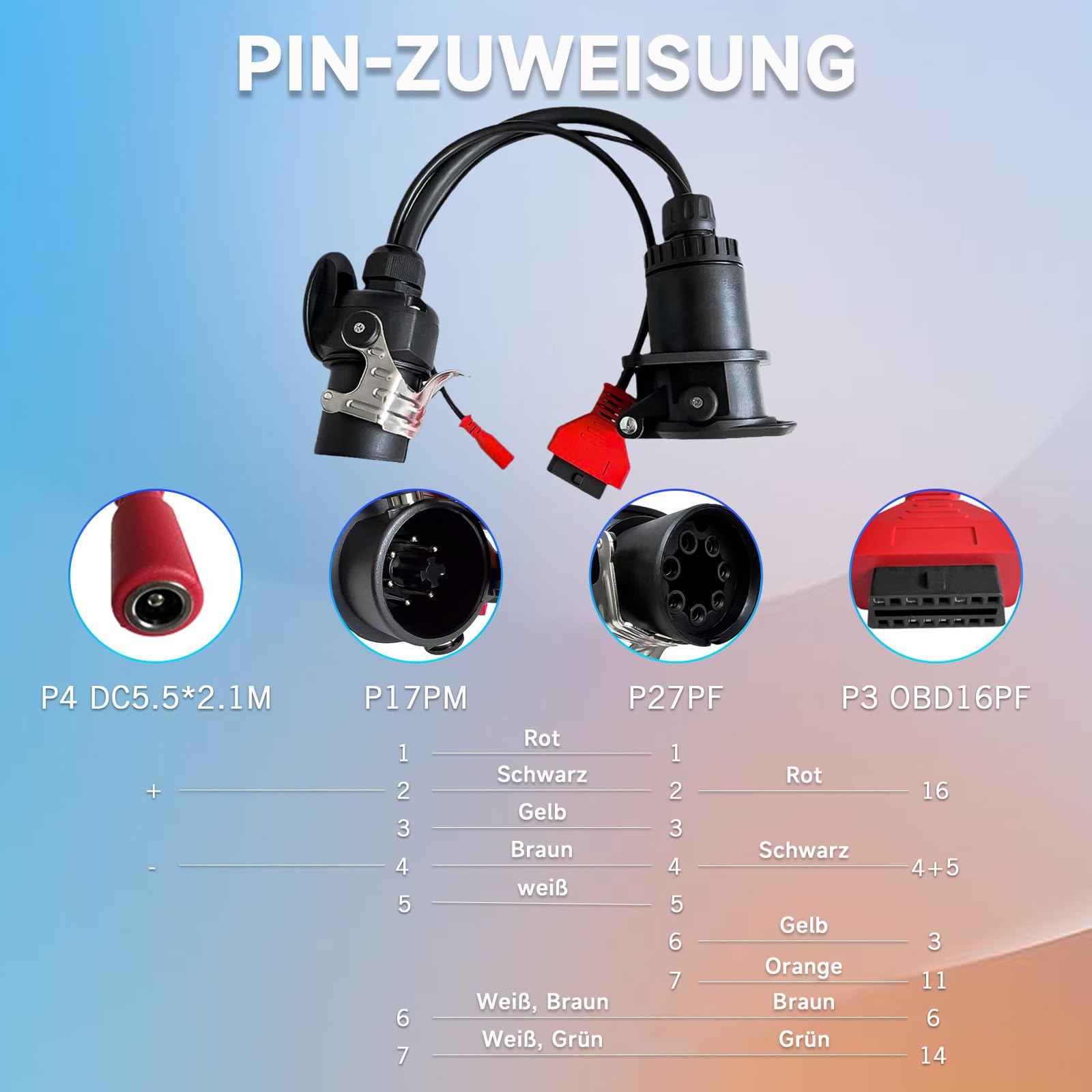 ISO 7638 7-polig (EBS/ABS) Adapter,Anhänger und LKW Diagnosekabel | zum Anschluss für Anhängerdiagnose,für Bo-sch und schwere Nutzfahrzeuge OBD2 LKW Scanner unterstützt K-Line,CAN,CAN 5V