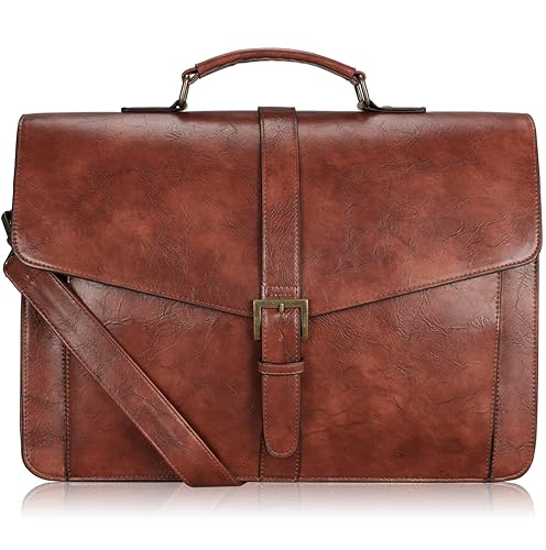 ESTARER Men's Leather Briefcase 15.6 Inch Laptop Messenger Bag for