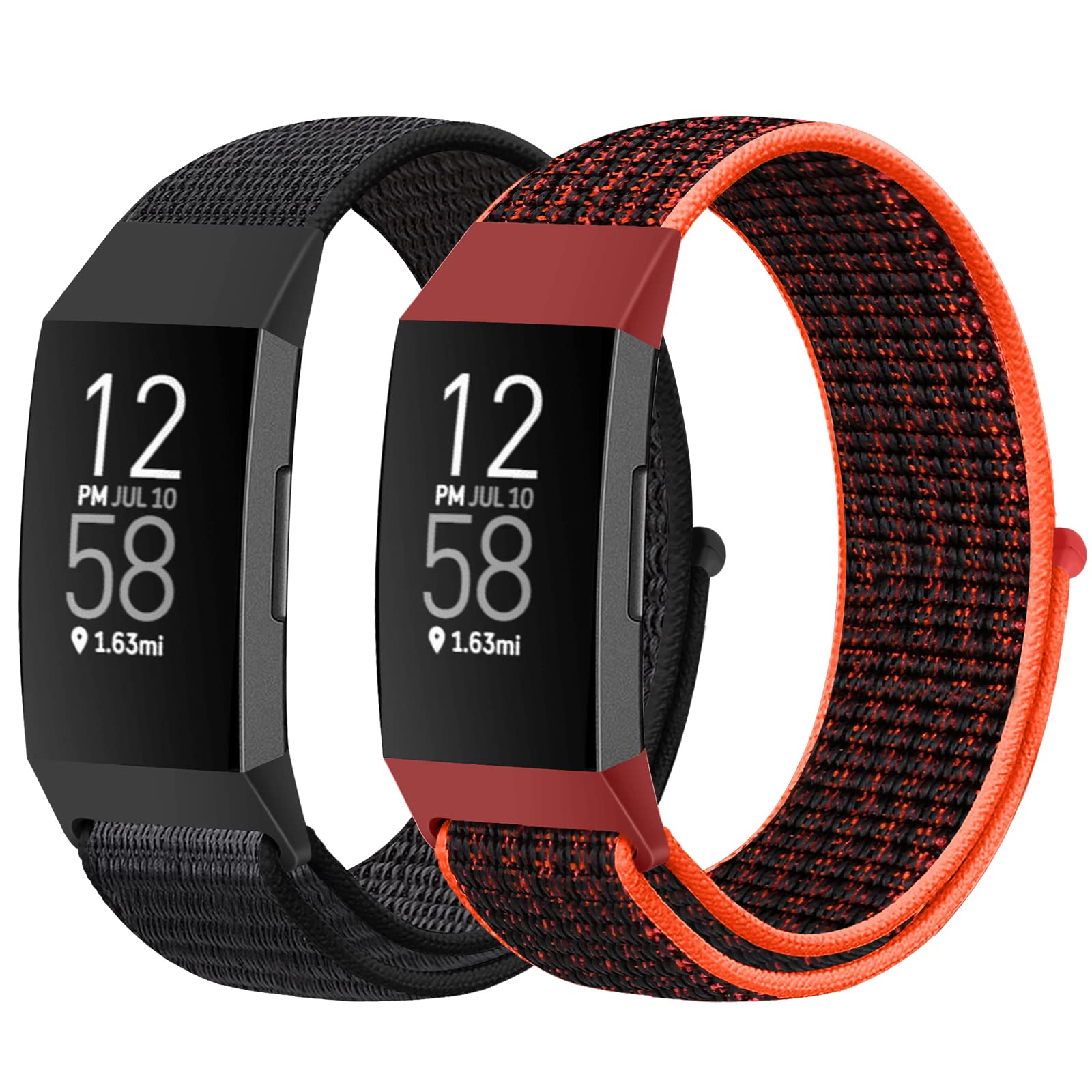 AVOD Nylon Watch Bands Compatible with Fitbit Charge 4/Charge 3/SE, Soft Replacement Wristband Breathable Sport Strap with Band for Women Men (Dark Black+Red Black) — image 1