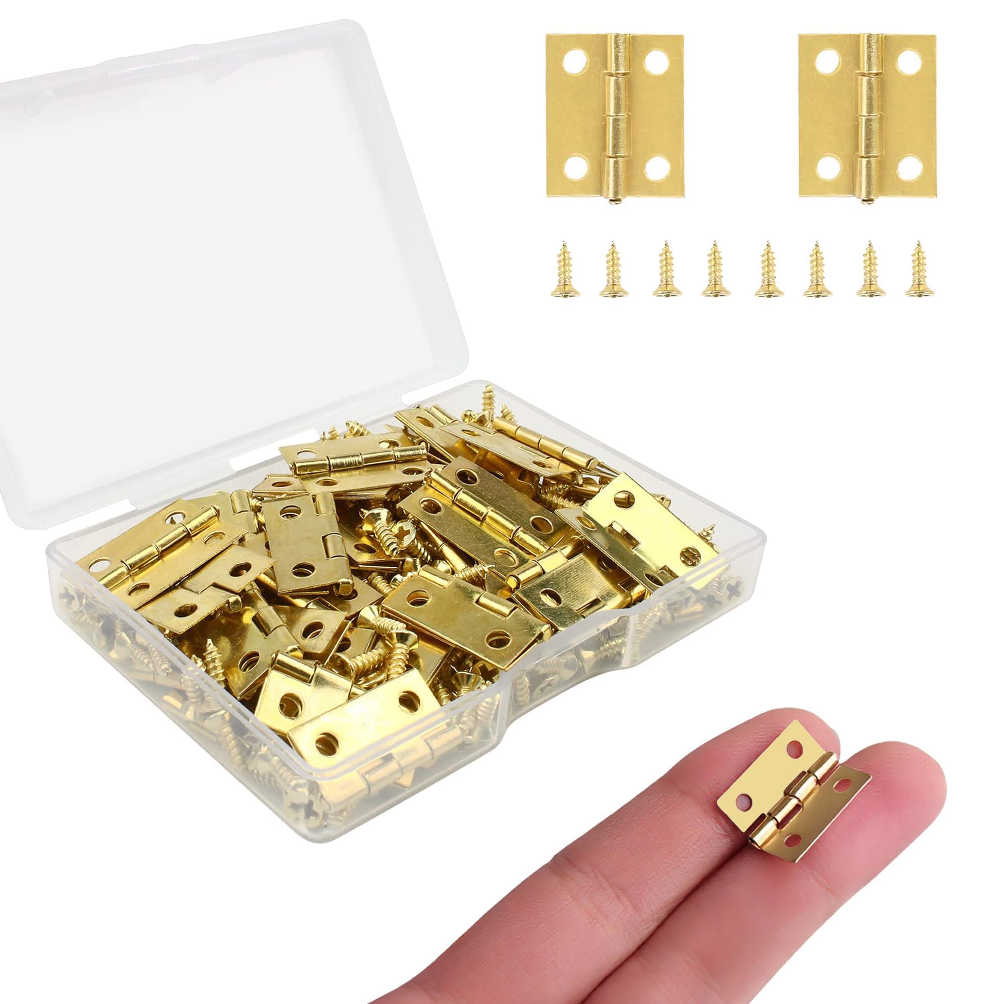 60 Pack 18x15mm Antique Gold Mini Flush Butt Hinges with 240 Screws Light Duty Iron Craft Fittings Jewellery Box Dollhouse Vintage Wooden Box Picture Frames DIY Hobby Woodwork Ironmongery