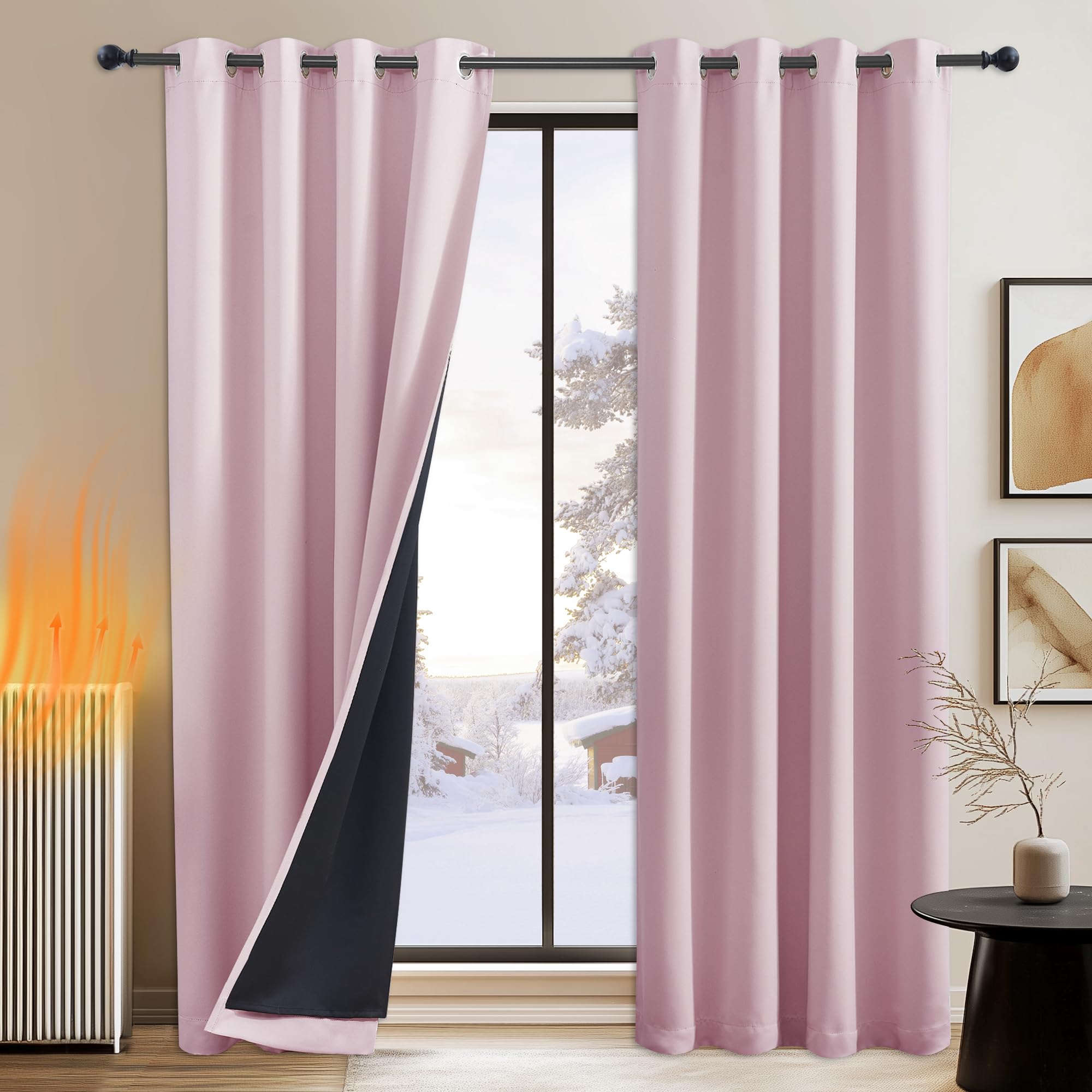 PONY DANCE Cortinas Infantiles Niña Cortinas Opacas Termicas 2 Piezas Cortinas Aislantes Frio y Calor Cortinas 100% Blackoutcon Ojales Cortina Rosa Opaca, 140x245 CM, Rosa Claro