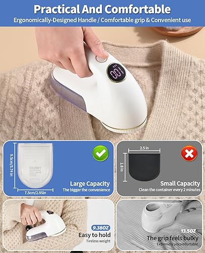 Miniatura 6 de EiLVEEY Afeitadora de tela, removedor de pelusa eléctrico recargable con pantalla LED, cuchillas de 6 hojas, ajuste de 3 velocidades, afeitadora de