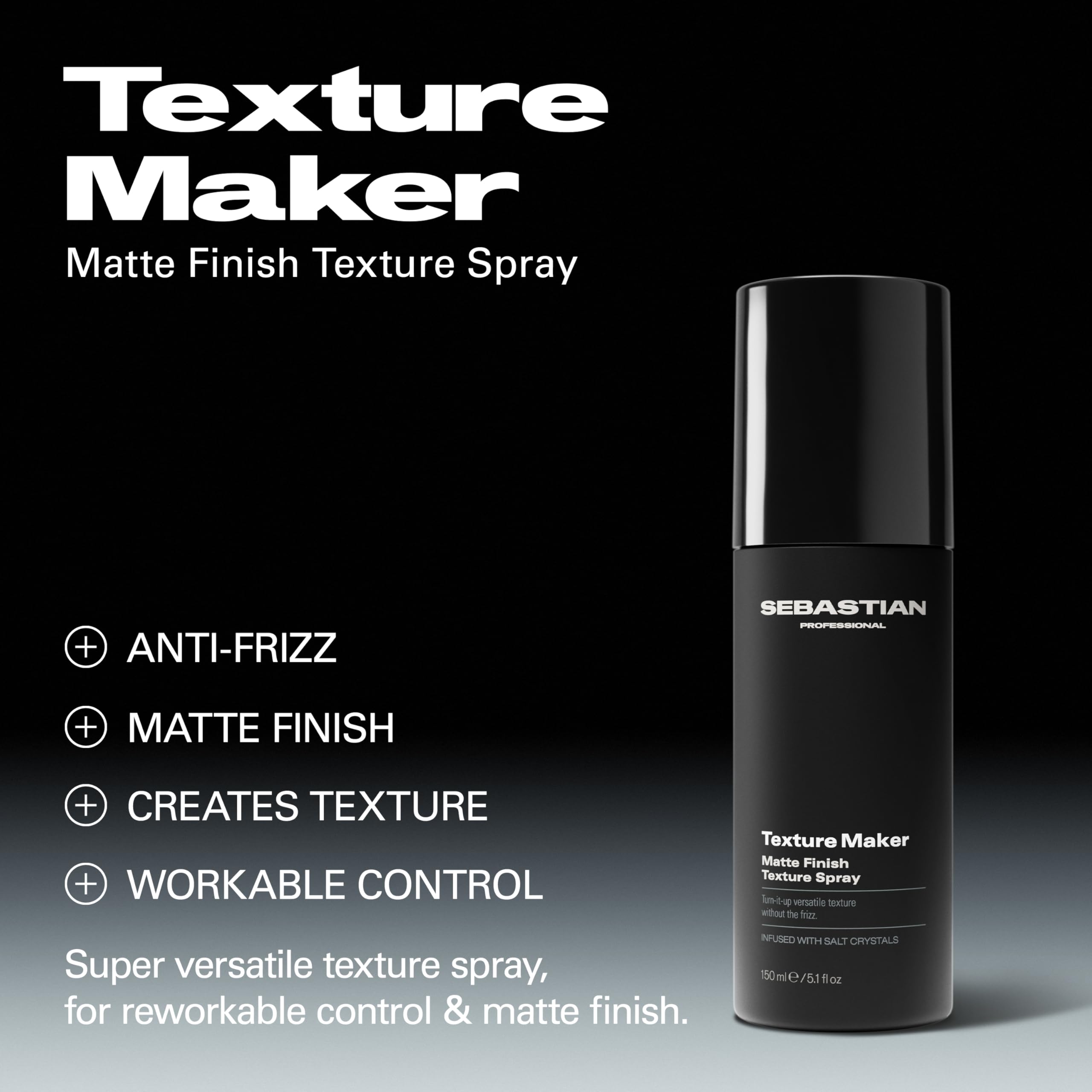 Sebastian Professional Styling Texture Maker Spray | Lightweight Hair Texturizer Spray with Medium Hold & Matte Finish | Non-Aerosol Hairspray with Sea Salt | 5.07 fl oz | Packaging May Vary