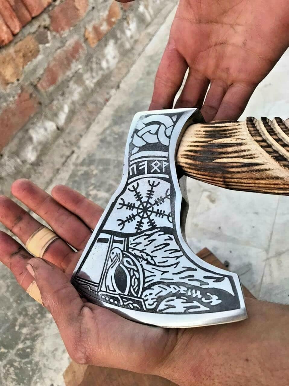 Etched Viking Axe in High Carbon Steel with Free Leather Sheath, Built for Outdoor Adventure