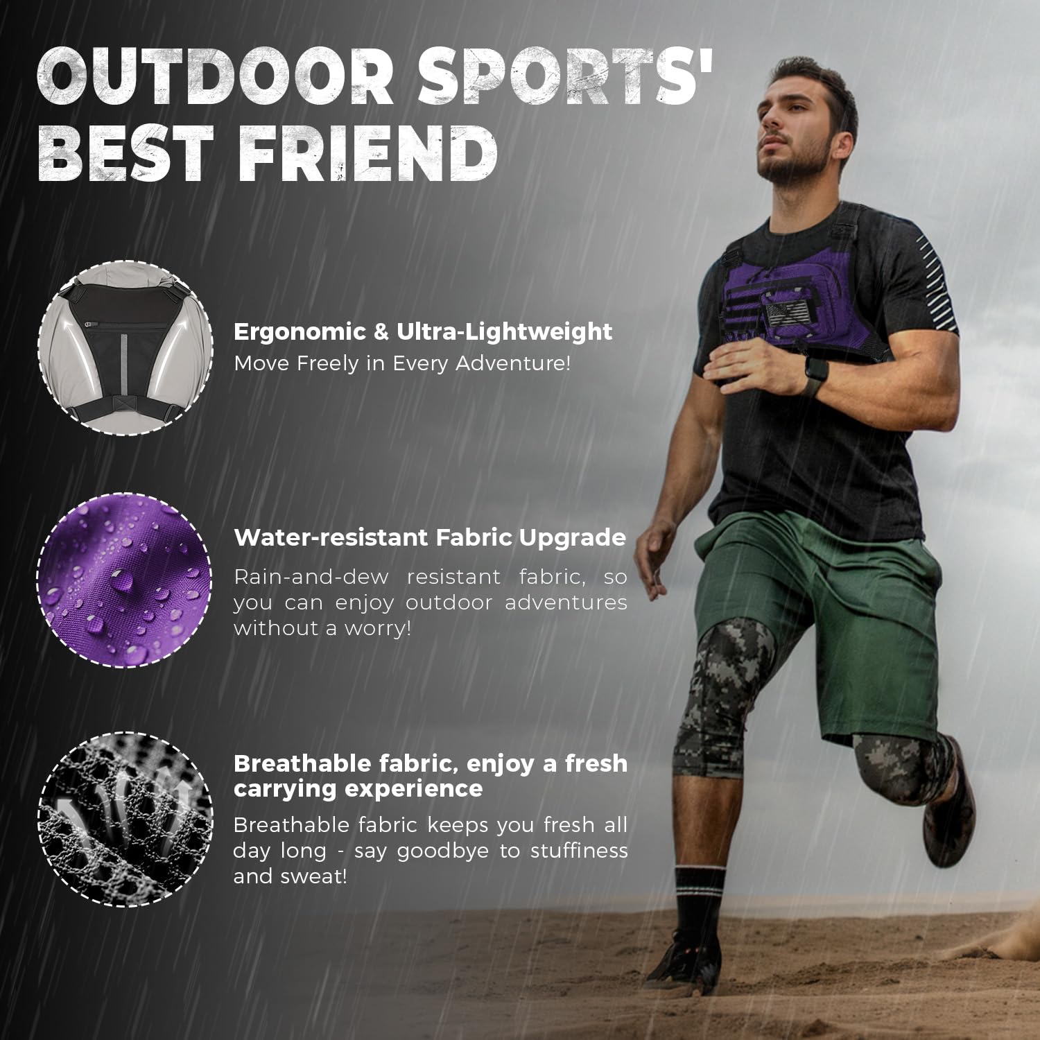 Outdoor Sport Brusttasche für Herren, Brustwestenholster passend für die meisten Pistolen, EDC Travel Chest Pack für Laufen, Wandern (lila)
