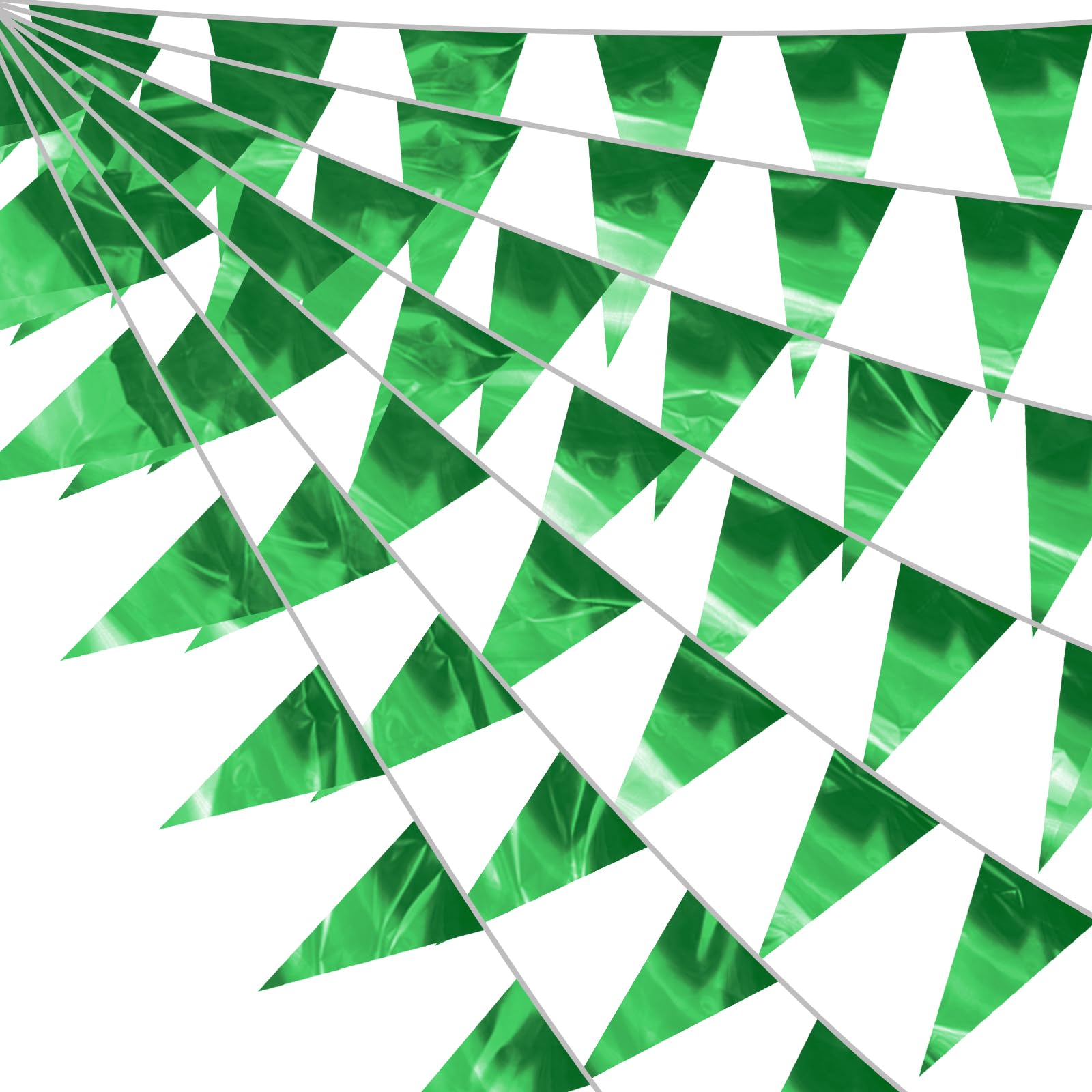 130FT Green Glitter Triangle Pennant Banner Flag Metallic Bunting Fabric Garland for Christmas Graduation Safari Birthday Tropical Jungles Wedding Bachelorette Engagement Party Decoration Decor