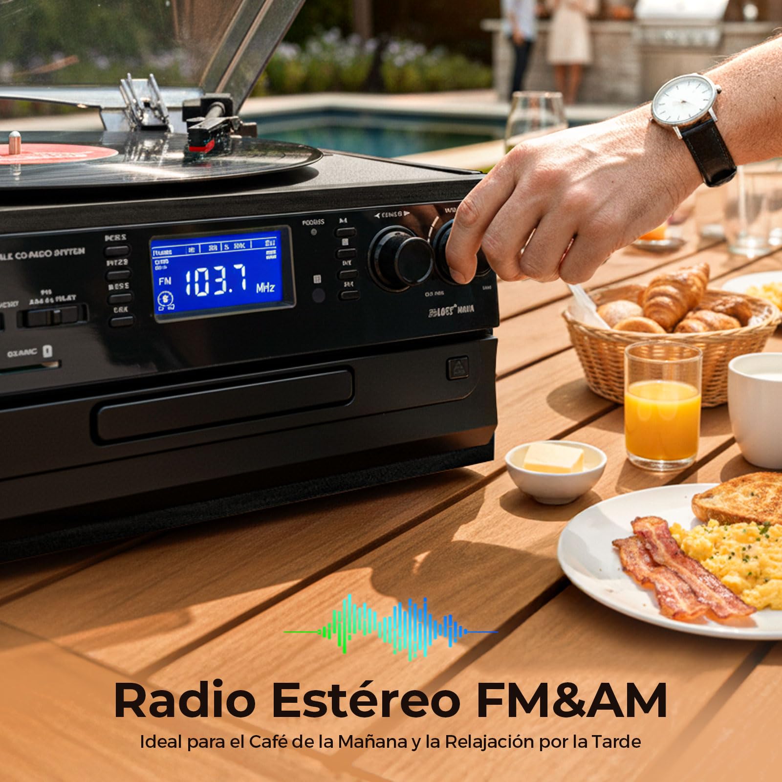 ORCC Tocadiscos Moden 10 en 1, con Tarjeta de Regalo, Tocadiscos de Vinilo para 33/45/78 RPM, reproducción y grabación de CD/USB/SD, Bluetooth y Control Remoto, Radio FM/Am para Amantes de la música