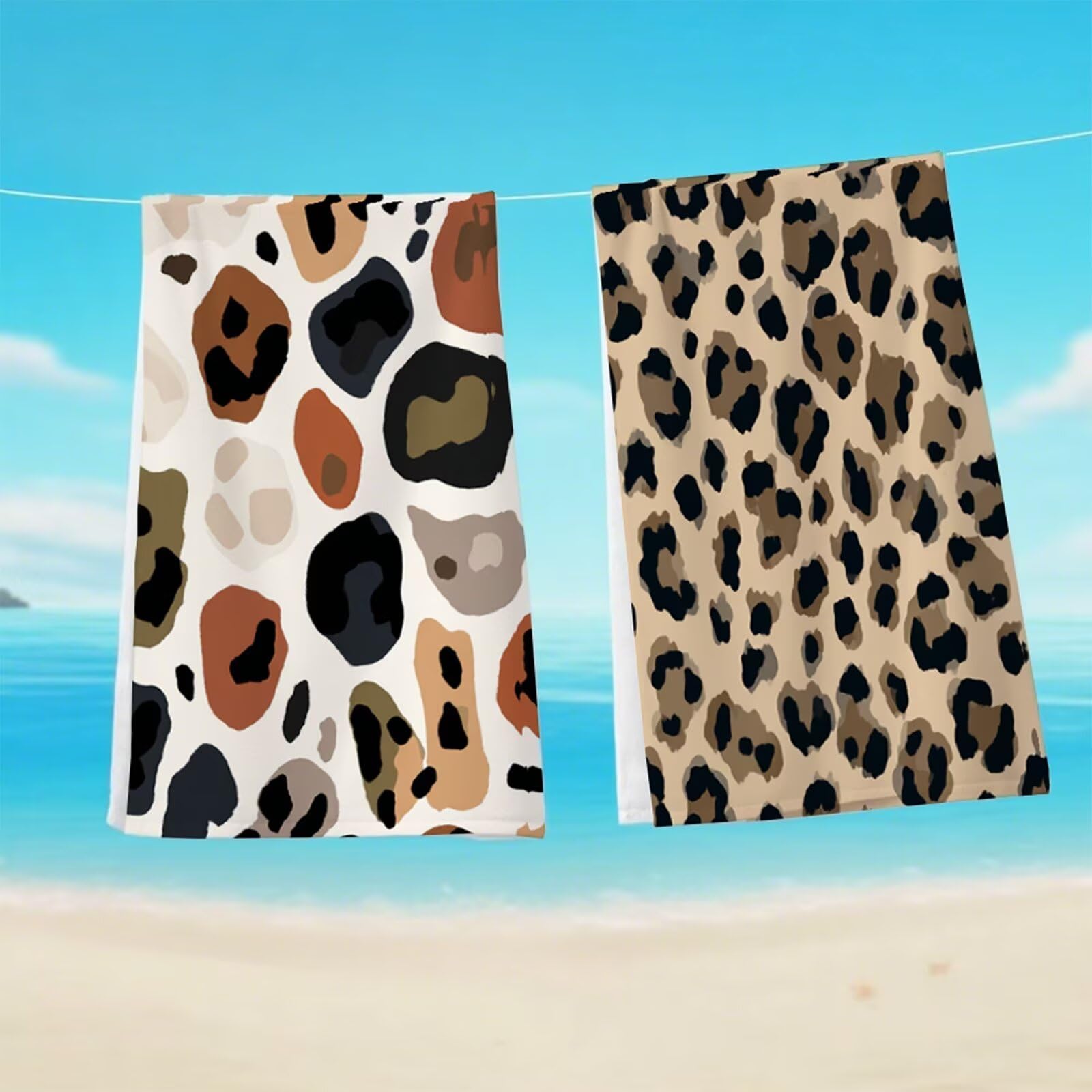 Telo Mare Microfibra 90x180 cm Telo Mare Grande, Asciugamano Palestra Assorbente Asciugatura Rapida, Asciugamano Mare Antisabbi Stuoia Spiaggia per Piscina, Viaggio - Stampa Leopardata Marrone G1-98