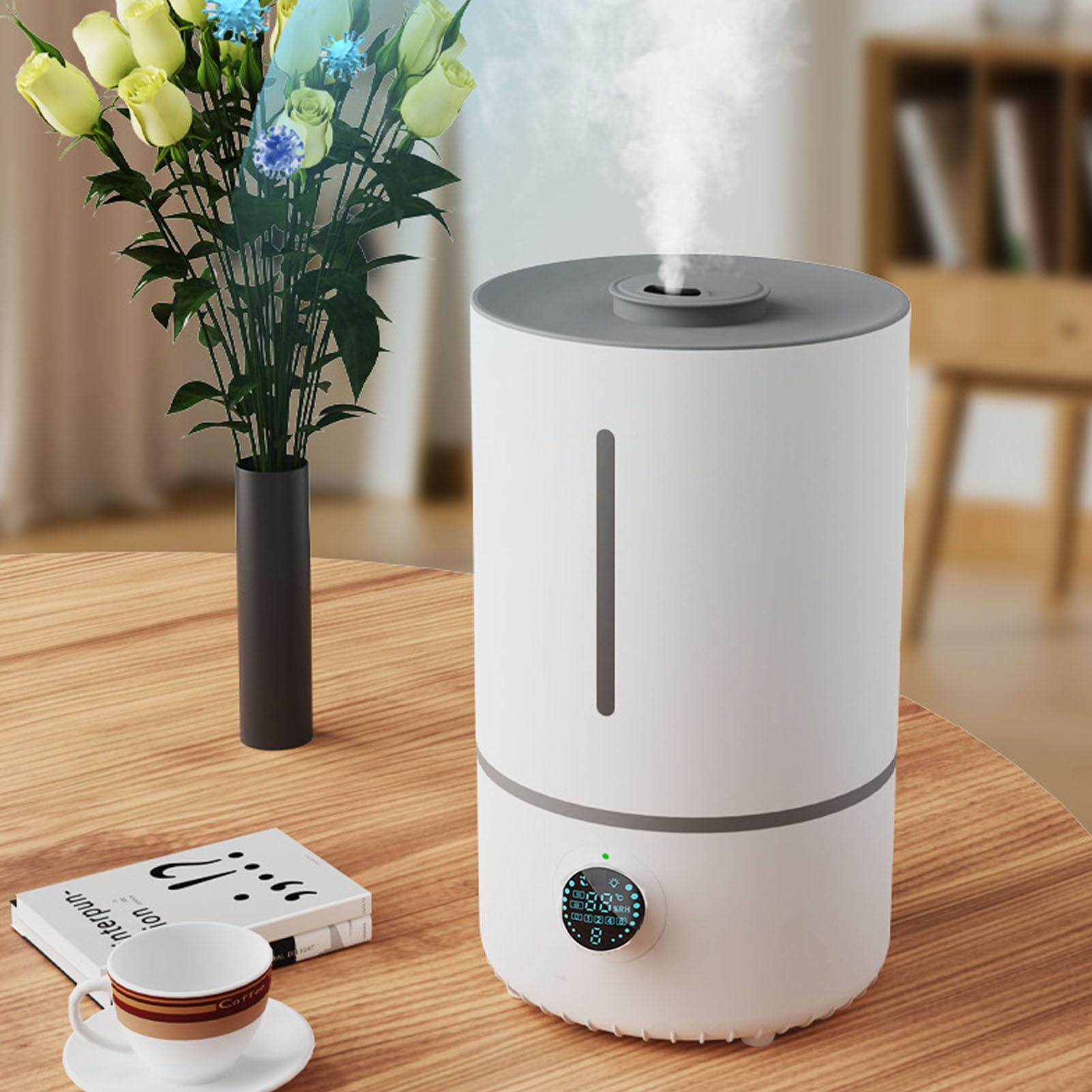 Nawilżacz do sypialni 4L/1 Gal Ultradźwiękowy nawilżacz chłodnej mgły, Nawilżacz z górnym wypełnieniem i dużą prędkością mgły 350ML/H, Zdalny, cichy nawilżacz White