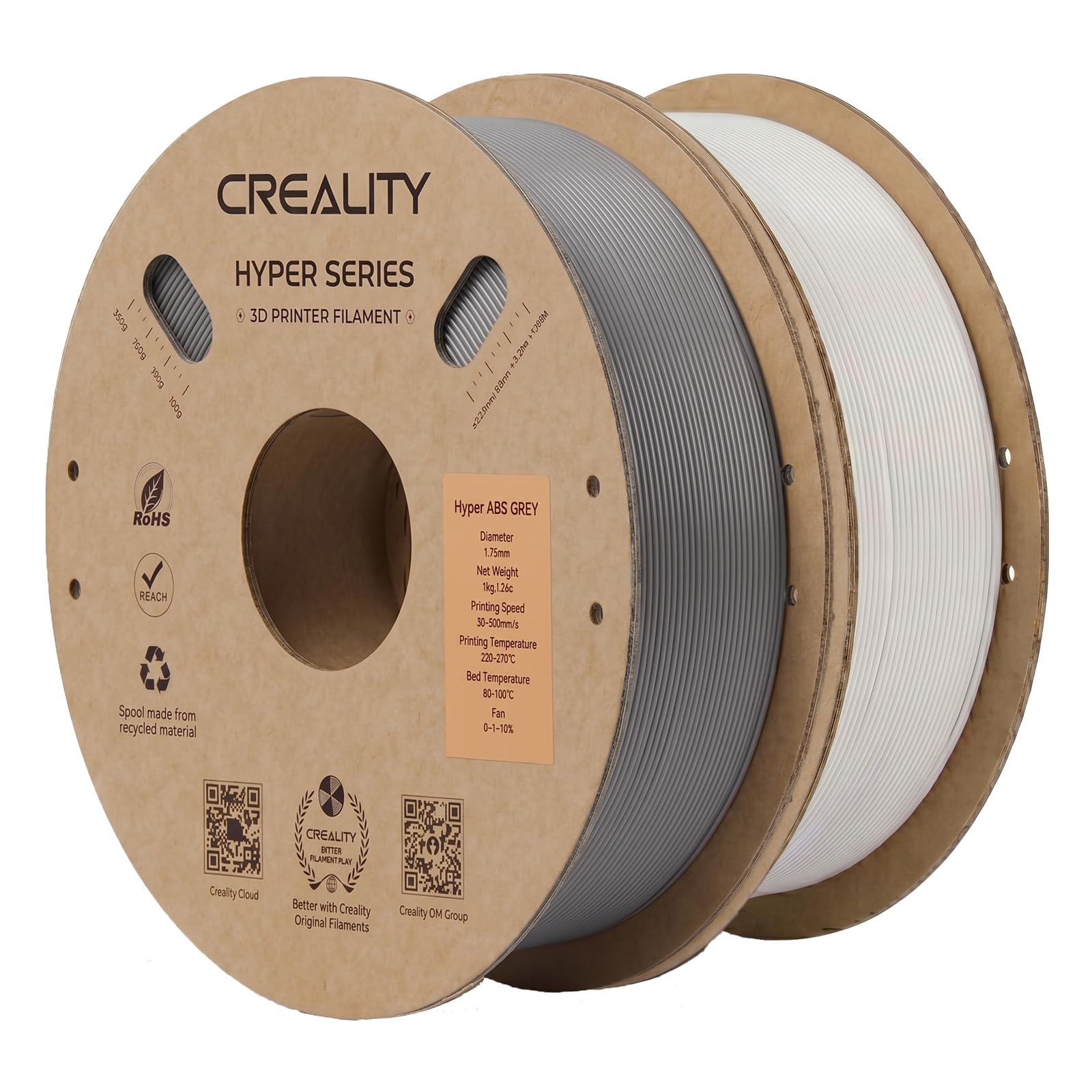 Creality Hyper ABS Filament 1.75mm 2KG, White &amp; Grey, 2-Pack