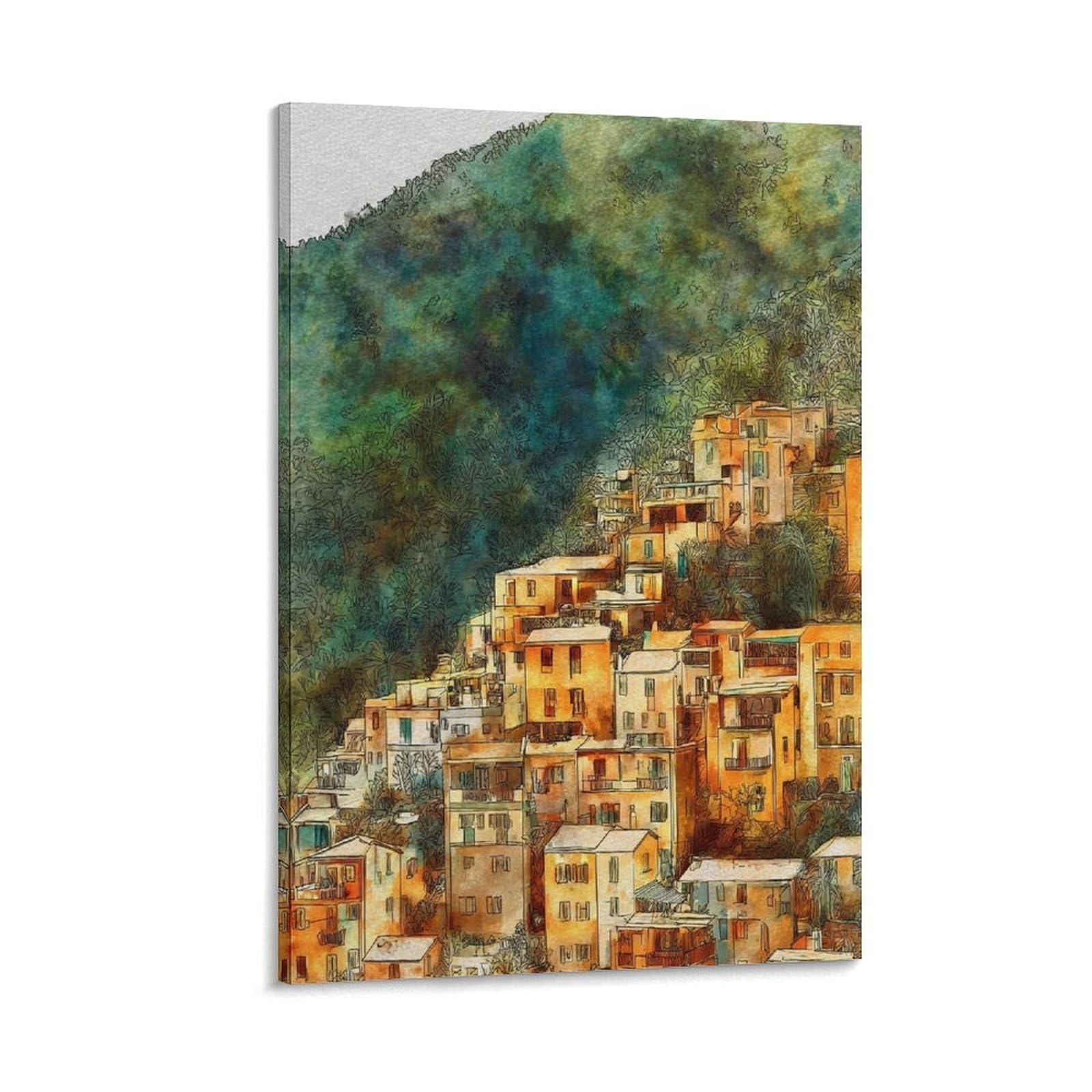 Cnaheiz Frame-Style Vernazza Italy 08X12inch(20X30cm) Vintage Travel Poster Watercolor Canvas Art