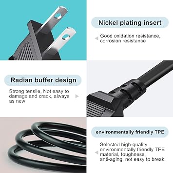 Replacement TCL TV Power Cord for TCL 28 32 40 43 48 49 50 55 60 65 75 80 85 Inch LCD HD Smart 4K Curved TV 32S3800 40FS3750 43UP130 48FS3750 55FS3750 2 Prong AC Wall Plug Cable (10FT)