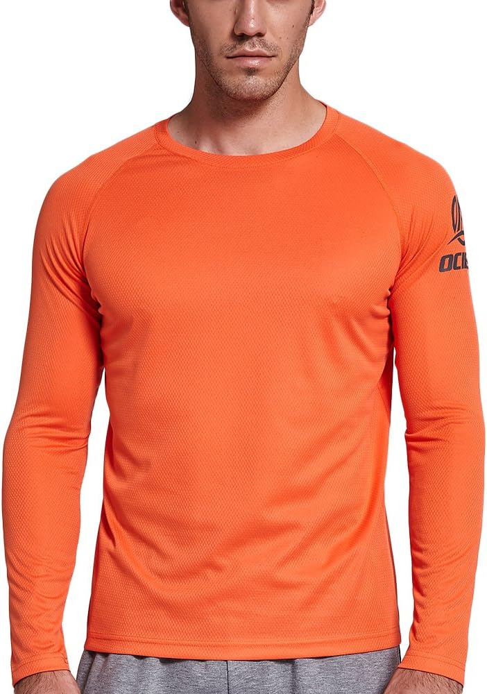 OCIESS Men's UPF 50+ Long Sleeve Performance Athletic Shirts Orange