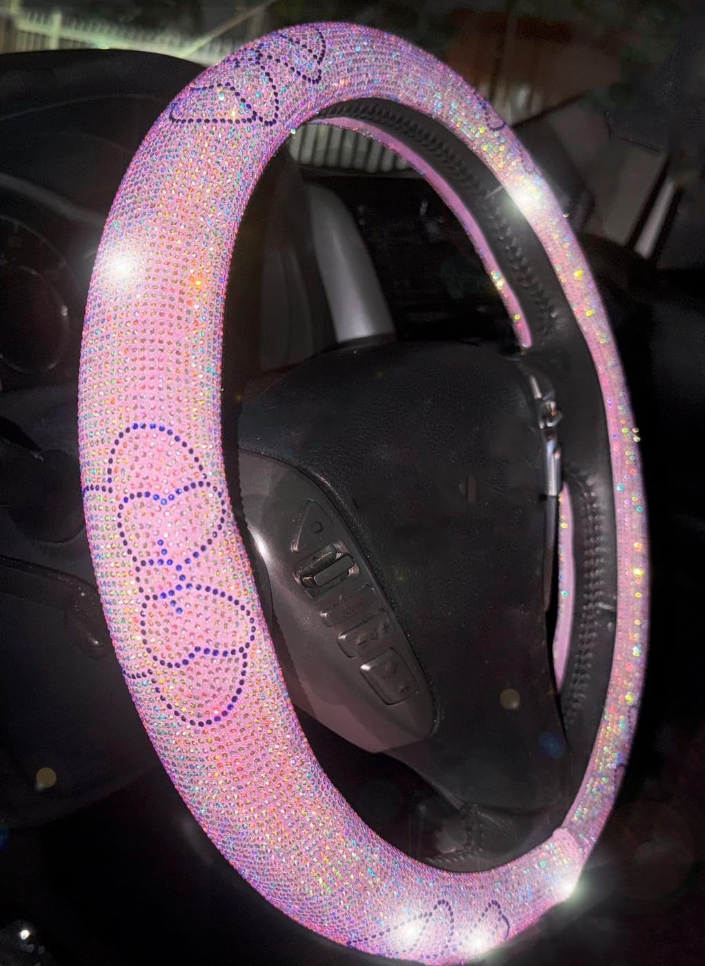 Bling Steering Wheel Cover with Sparkly Diamond Rhinestones, Gorgeous Accessory with Anti Slip Lining Ultra Bling Especially Shiny Mouse Diamond Universal (Seat Belts Silver)