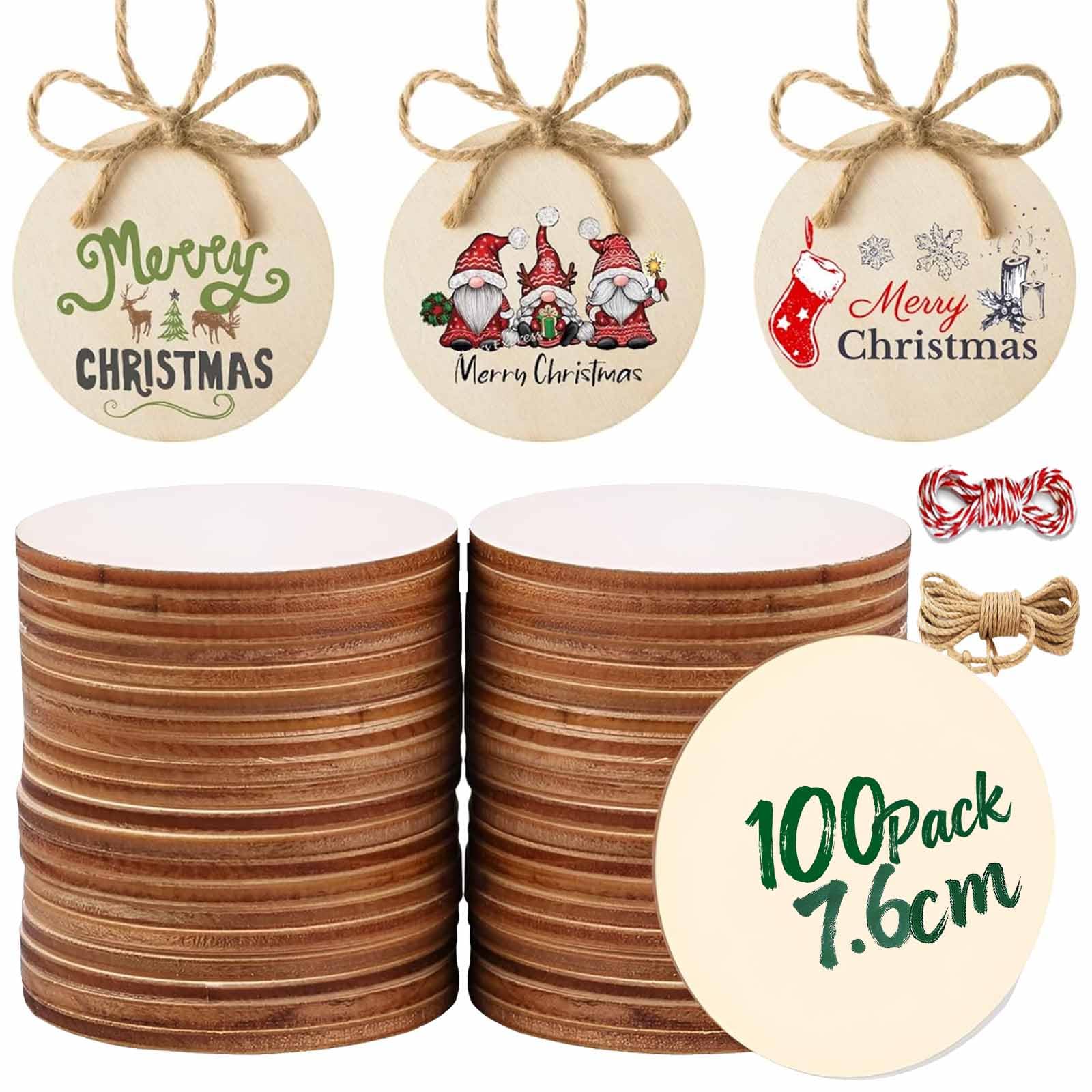100PCS Unfinished Wooden Circles with Holes, 7.6cm/ 3 Inch Round Wooden Discs Slices for Crafts, Blank Round Wood Cutouts Tags Ornaments for Sign Gift Tags Christmas Home Party Hanging Decoration — image 1