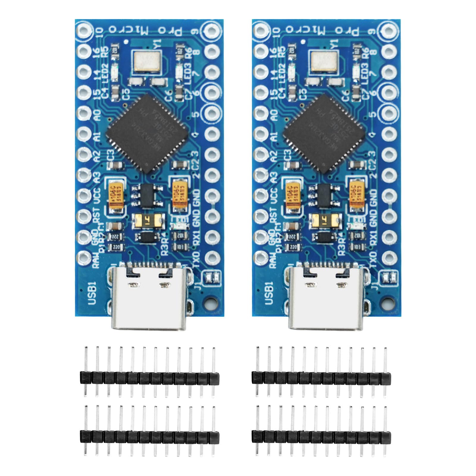 Pro Micro mit 32u4 Chip Development Board, 2 PCS Pro Micro 5V/16MHz Nano Mikrocontroller Development Board mit integrierter USB-Updater Typ-C Schnittstelle Kompatibel mit Arduino IDE