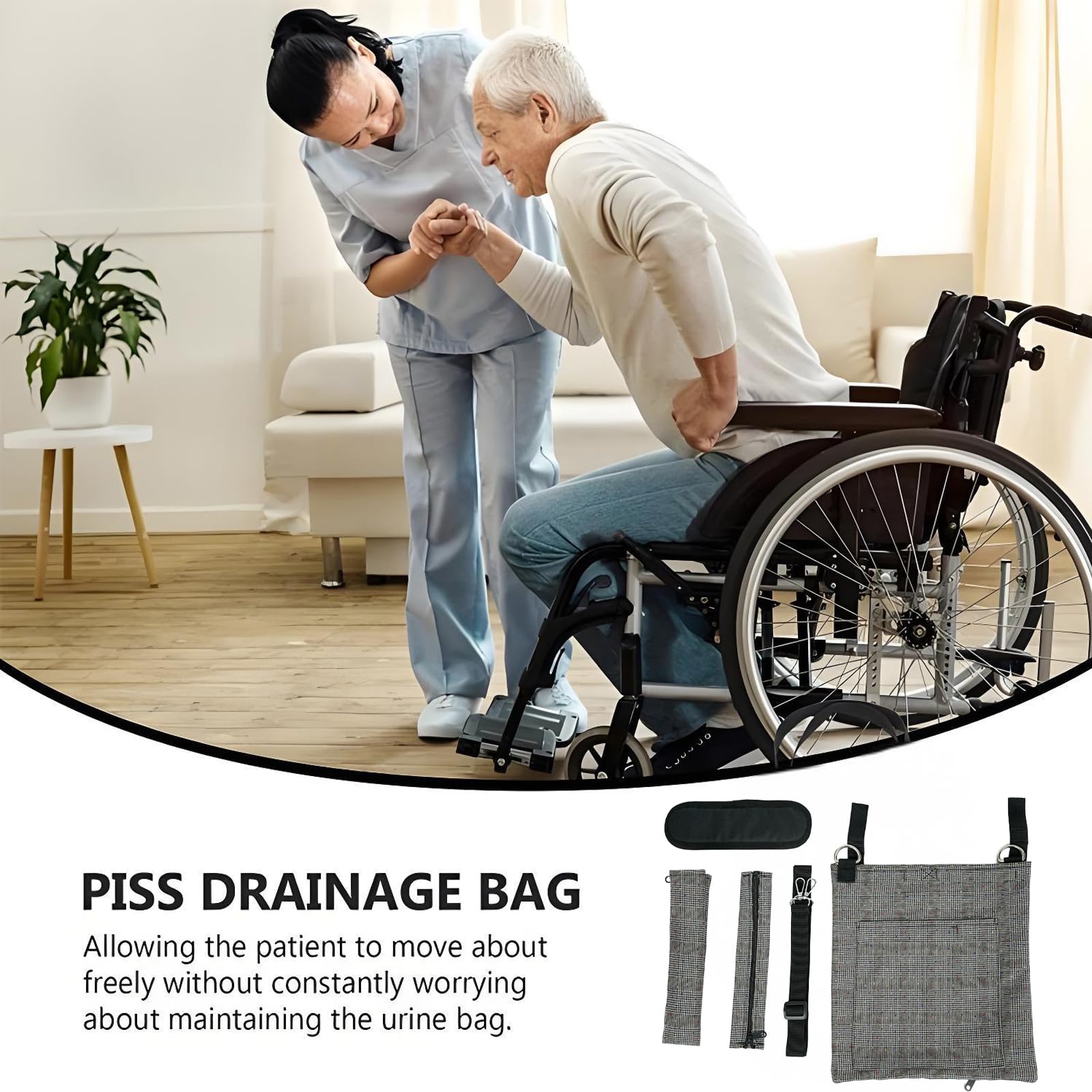 Soporte para bolsa de orina con funda protectora para manguera de drenaje, portátil, agradable al tacto, de tela suave con correa para el hombro, proporciona privacidad y protección de