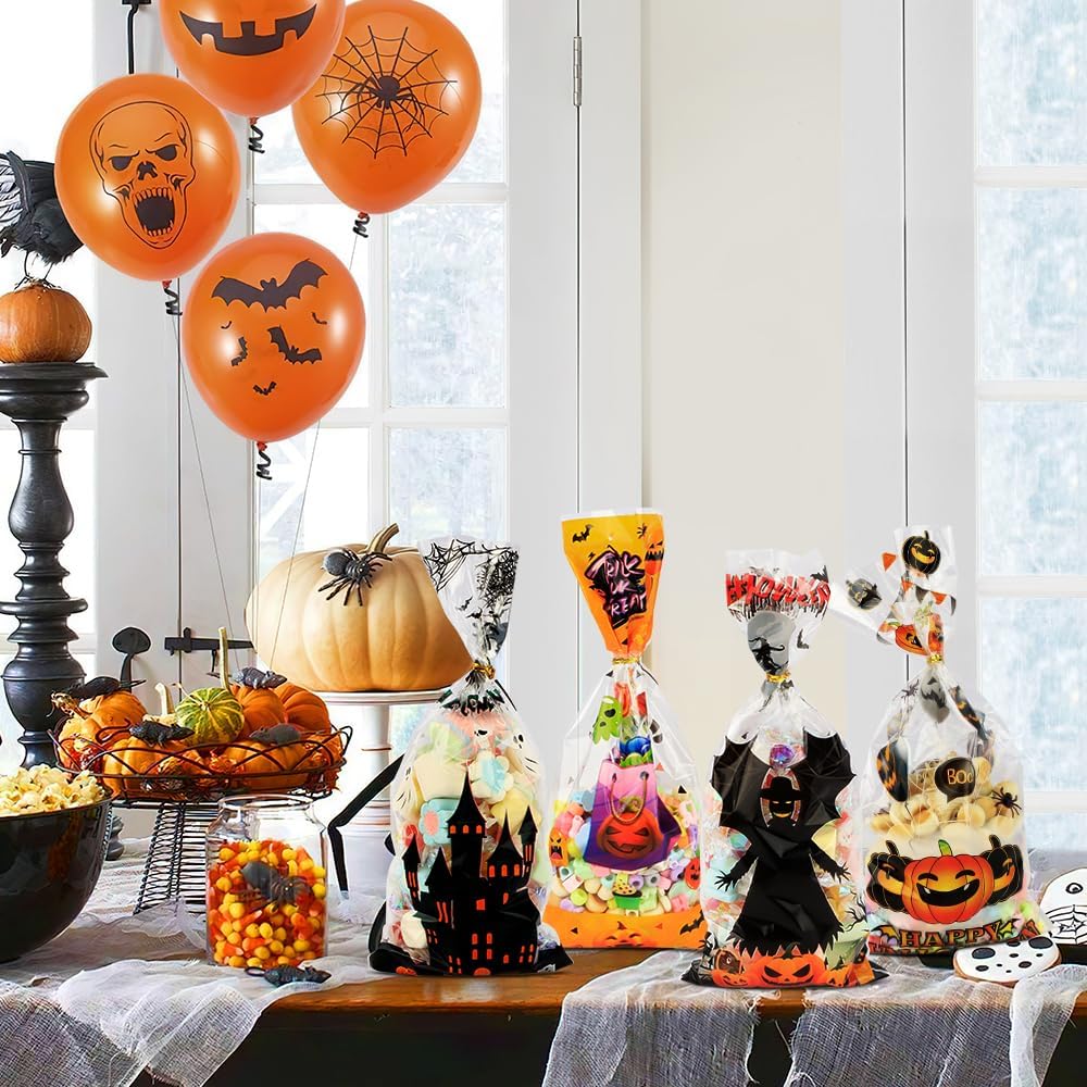 Tacilin 100 pcs Sacchetti di Caramelle Halloween,Sacchetti Halloween Sacchetti per Biscotti Halloween Sacchetto di Plastica di Halloween Sacchettini