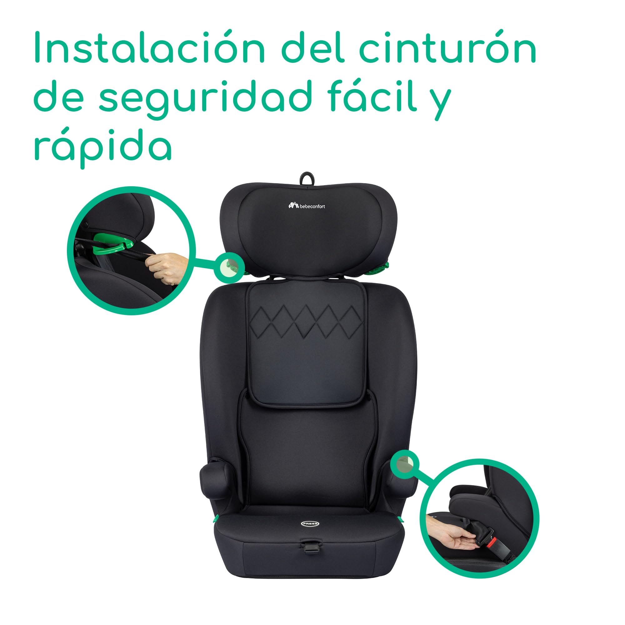 Bebeconfort Ever i-Safe, Alzador Coche Niño, De 15 Meses a 12 Años, 76-150 cm, Silla Coche Evolutiva, Seguridad R129, Protección frente a Impactos Laterales, 11 Posiciones Reposacabezas, Full Black