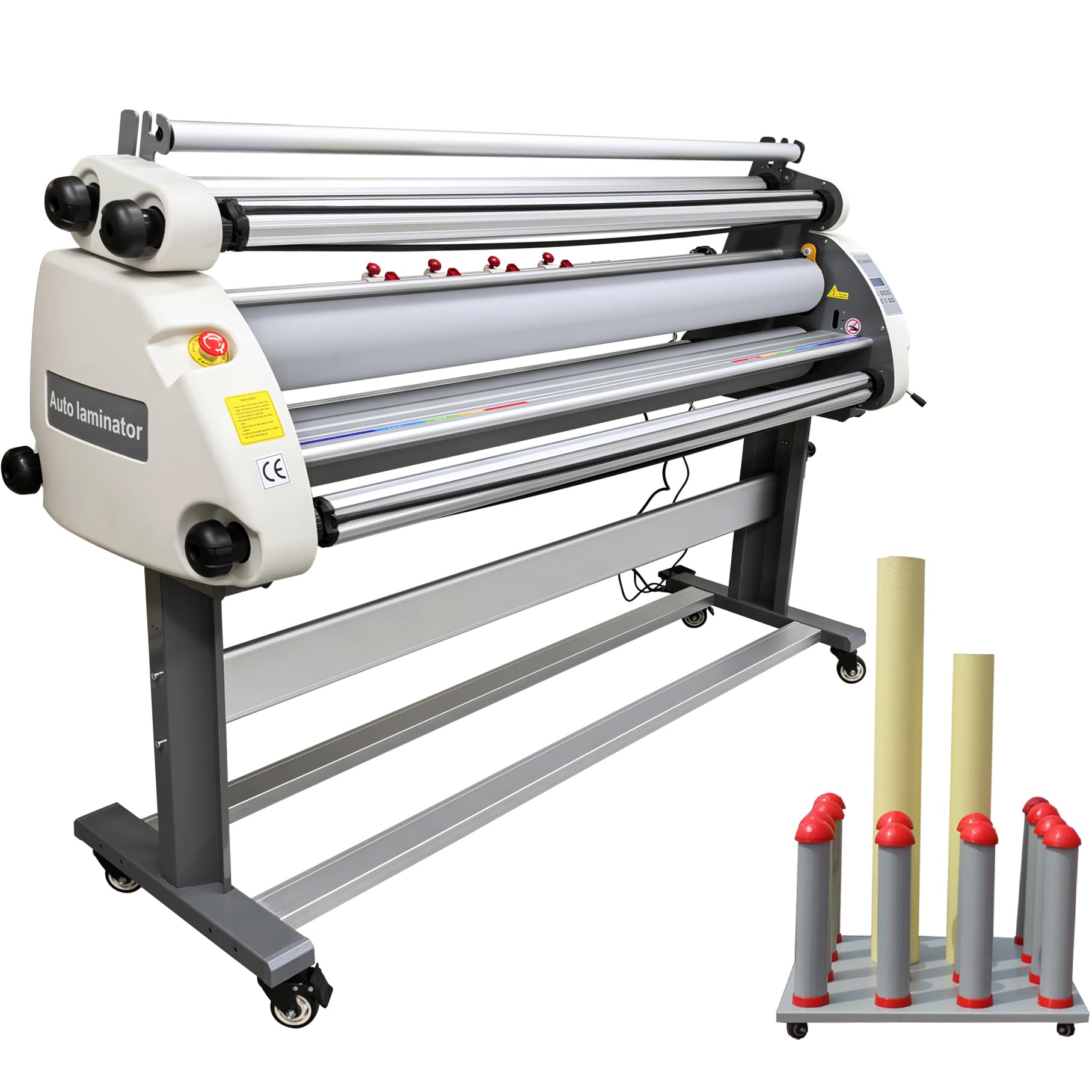 INTSUPERMAI Cold Hot Laminator Machine 63in 1600mm Full-auto Wide Format Laminator Pneumatic Low Temperature Cold Laminating Machine with Self-Stripping System Stand Trimmer Vinyl Roll Storage Cart