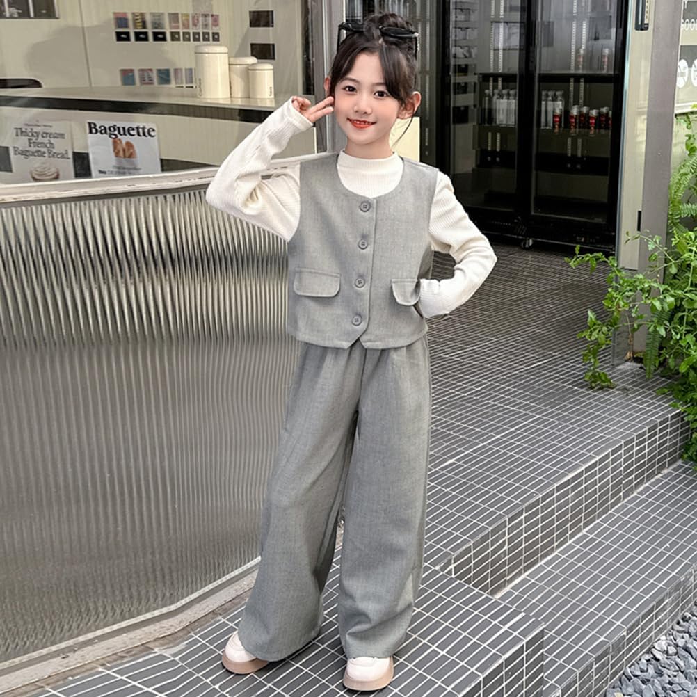[OUBINEWER] 子供服 セットアップ 女の子 トレーナー ワイドパンツ ベスト 3点セット 無地 上下セット ジャージ カー