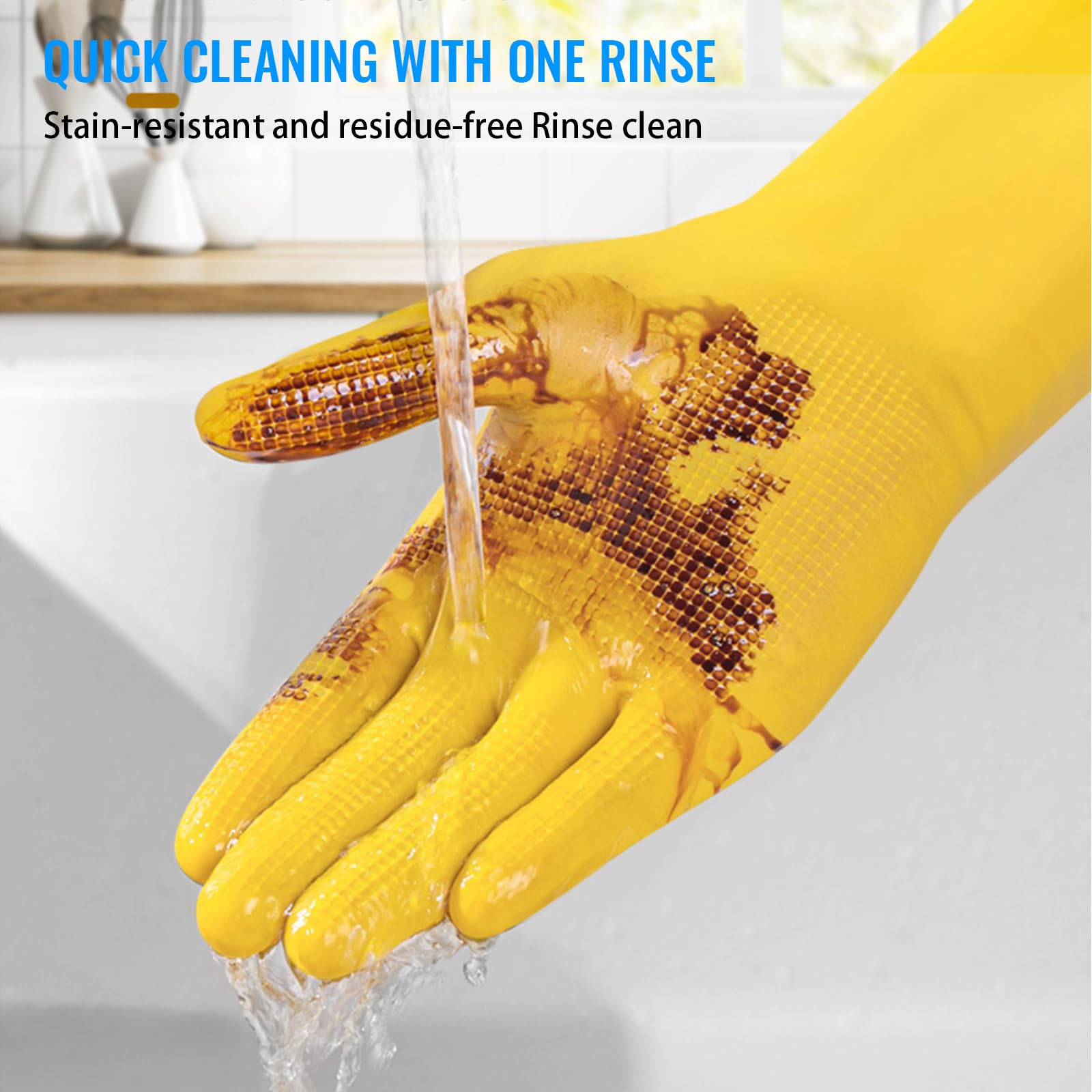 Coopache 1 Paar Lange Gummihandschuhe zum Geschirrspülen, robuste, wiederverwendbare Handschuhe, zum Reinigen von Geschirr, wasserdichte Arbeitshandschuhe für Herren Damen (Gelb–1 Paare, Large) Drogerie & Körperpflege