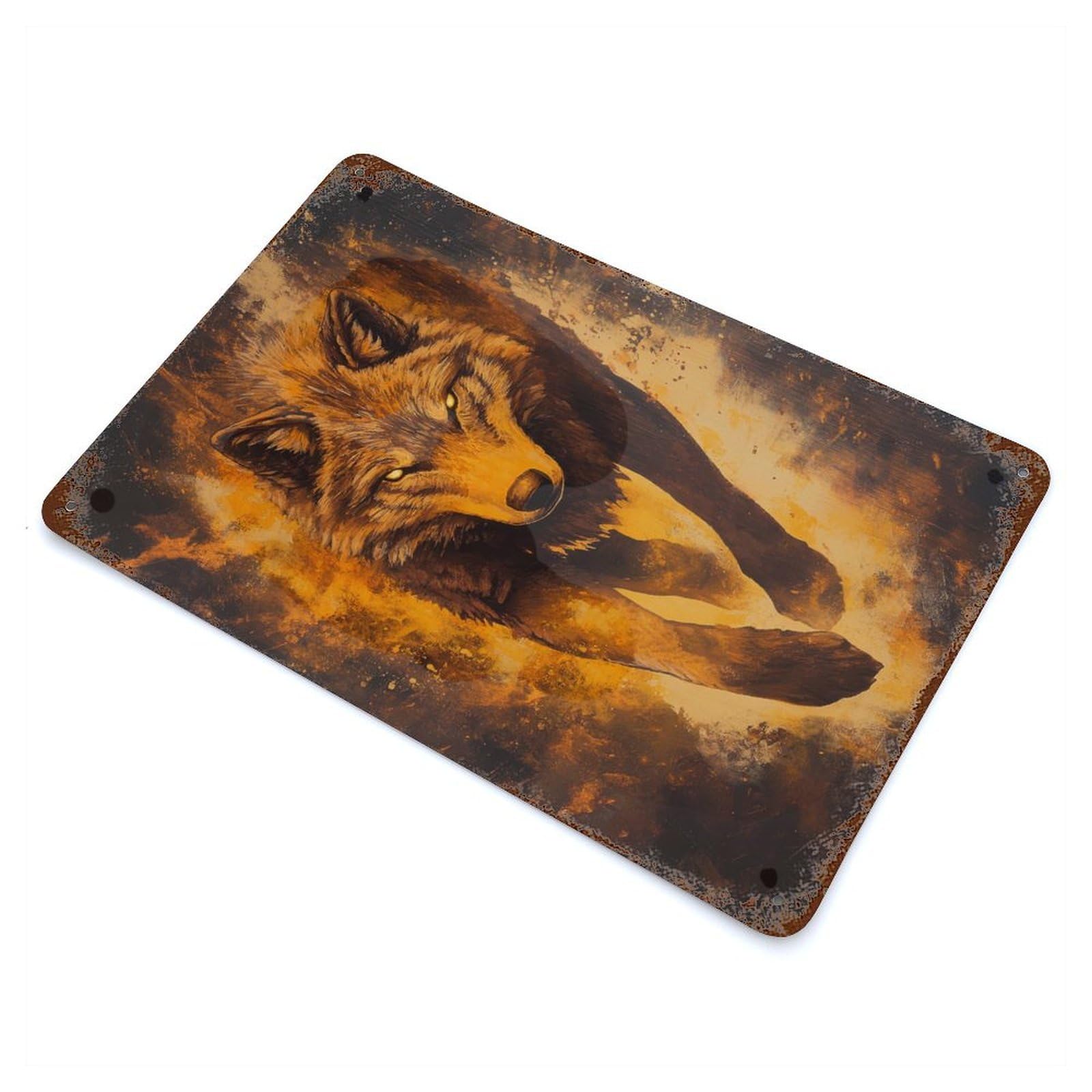 Wolf of Ember Aged Metal Wall Plaque 11.8"x7.9", Ideal for Garage, Bar And Workshop Decor