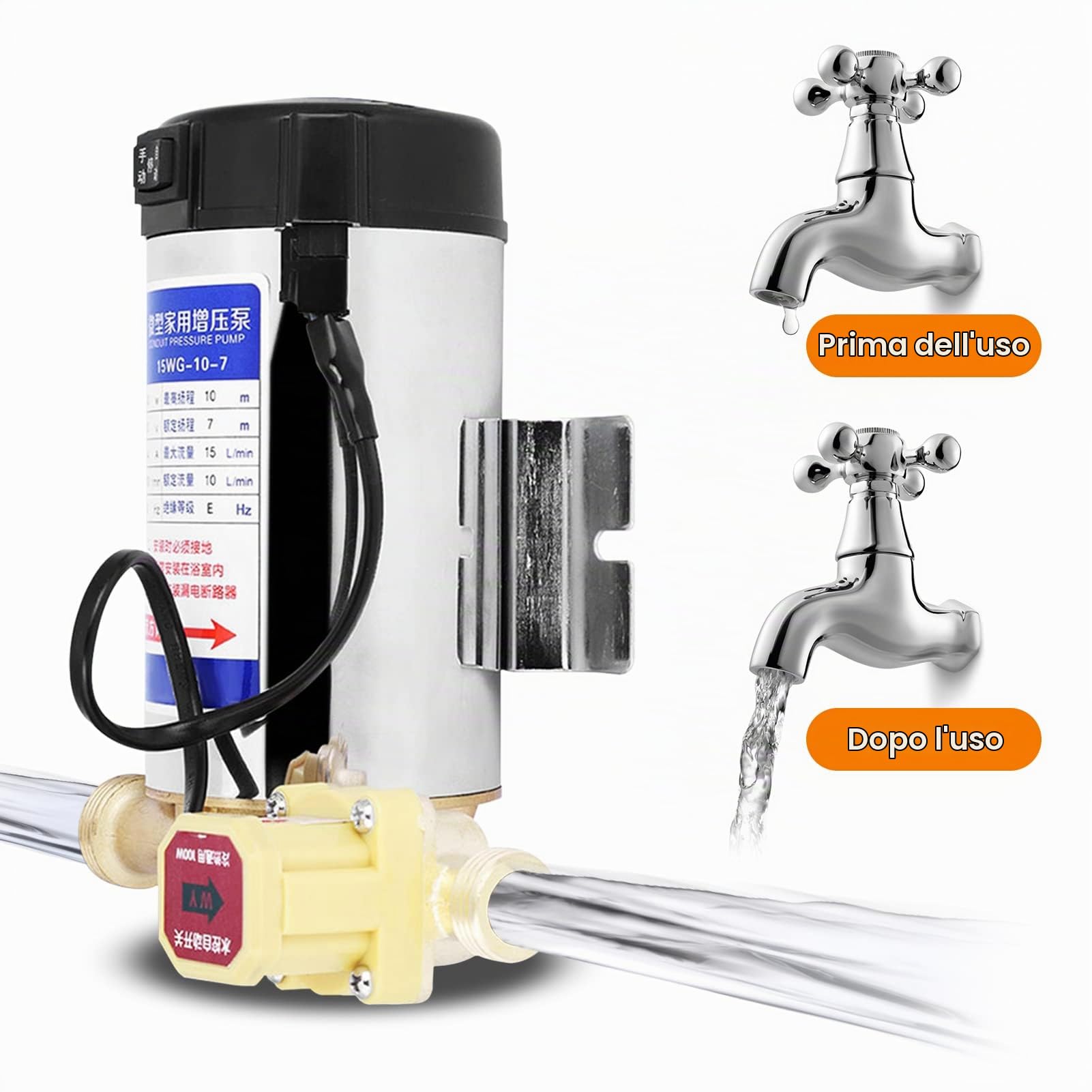 100W Pompa Booster Pressione Acqua Domestica, con Interruttore Automatico Flusso D'acqua, 238GPH 14,5 PSI Potenza per Doccia, Rubinetto, Scaldabagno Elettrico, Irrigazione o Lavaggio Auto