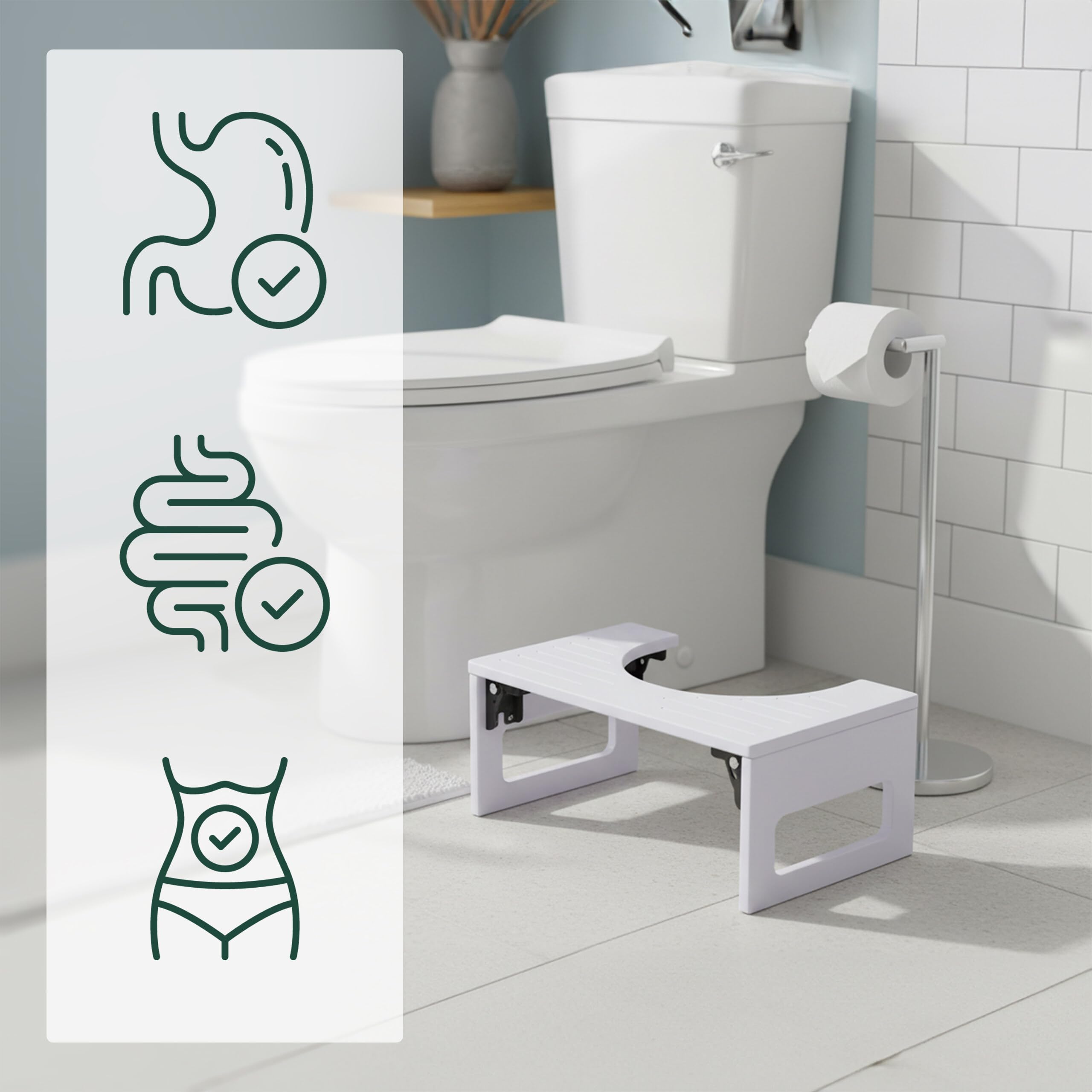 Relaxdays Taburete Inodoro Plegable para Adultos de bambú, Antideslizante, 18×43×27,5 cm, Blanco
