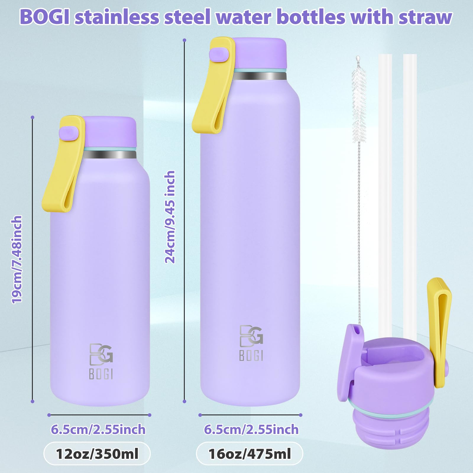 BOGI 350ml Small Metal Water Bottle with Straw - Image 3