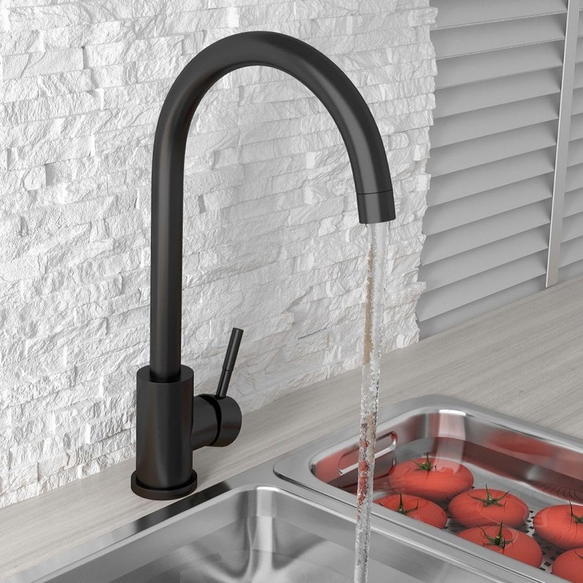 Amara Runswick Single Lever Kitchen Tap | Matt Black Stainless Steel 304 | Swivel Spout | Easy Installation