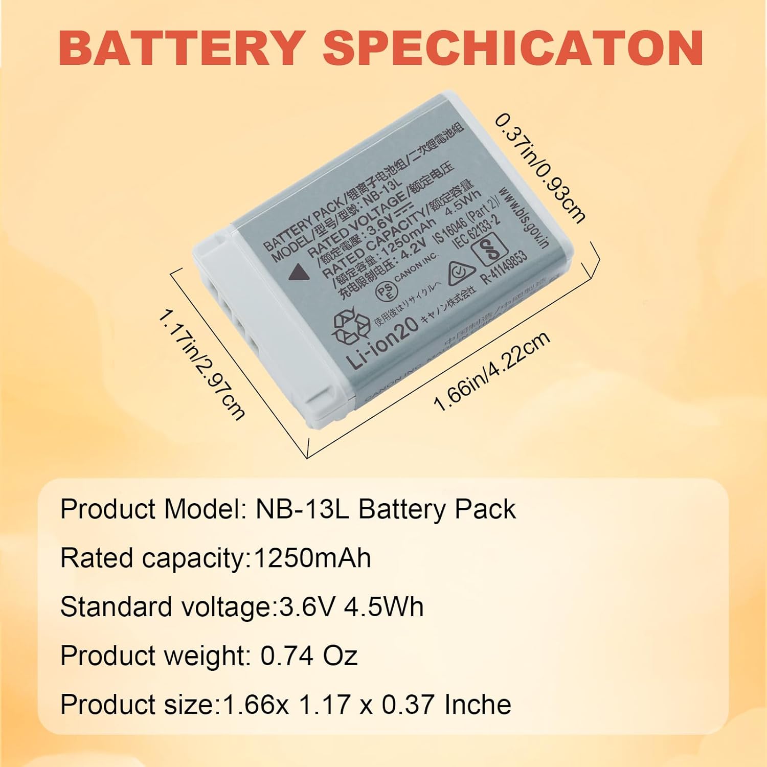 1250mAh NB-13L Battery Replacement Compatible with Canon PowerShot SX740 HS, G7X, G7X Mark II, G7X Mark III, G5X Mark II, SX720 HS, SX730 HS, SX620 HS, G1X Mark III, G9X, G9X Mark II Cameras - Image 4