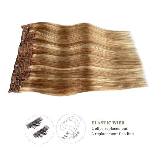 Miniatura 6 de Extensiones de cabello humano real con halo de 16 pulgadas, 2.82 oz, balayage, rubio degradado, extensiones de cabello humano rubio dorado con rubio