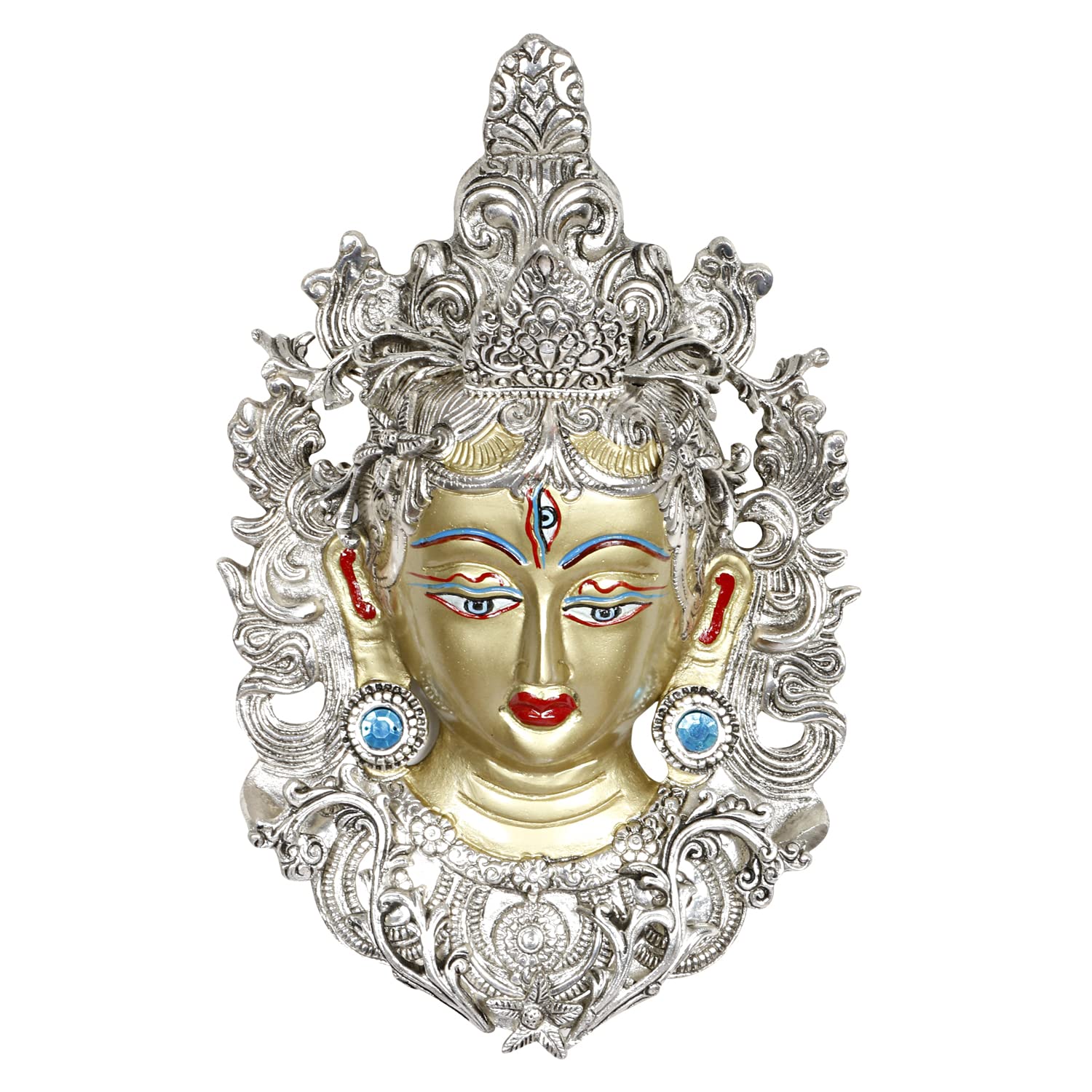 Masque de divinité bouddhiste tibétain Tara suspension murale métal doré