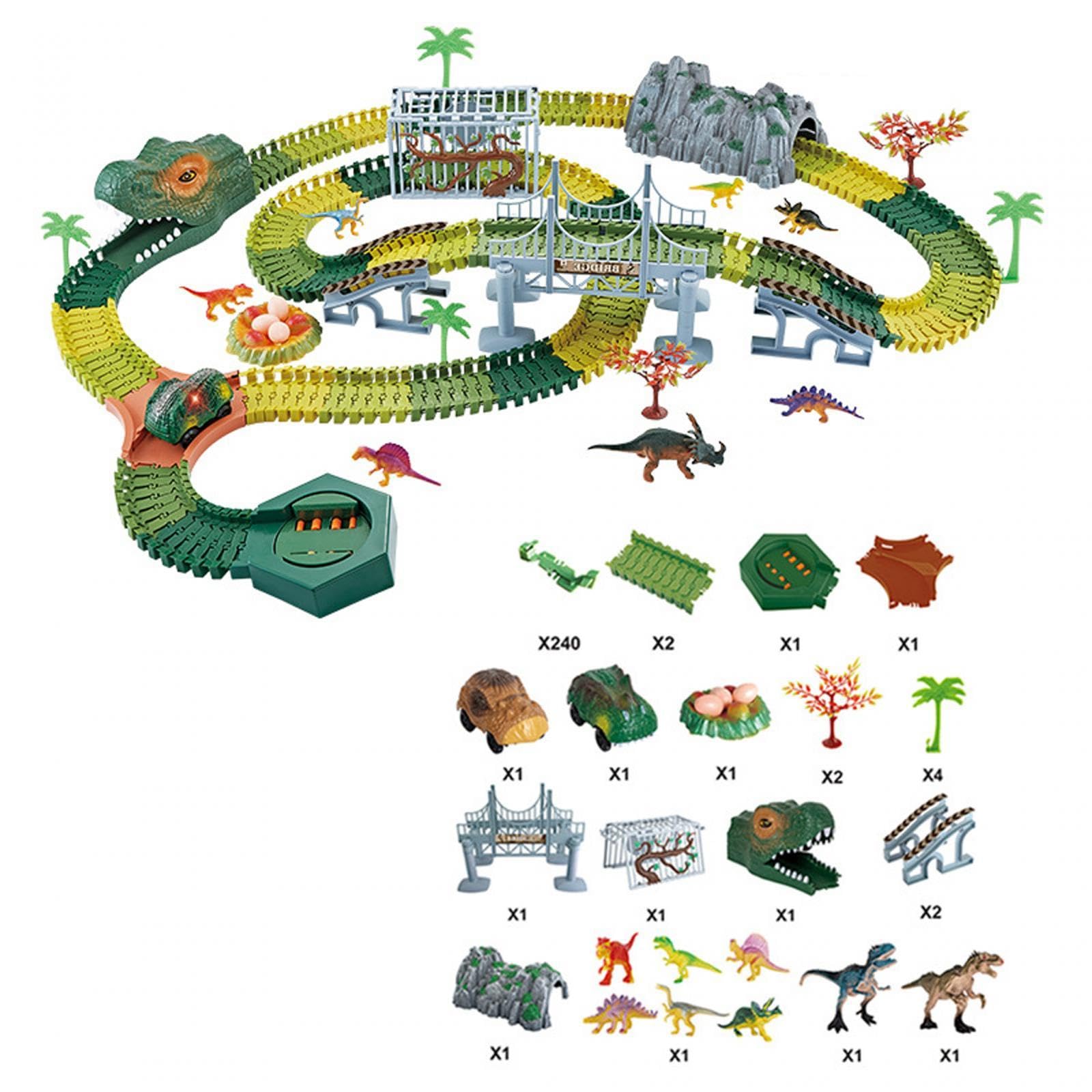 Dinosaurier Spielzeug für Jungen Und Mädchen Ab 3 Jahren, Flexible Dinosaurier Rennwagen für Kinder, 240 Dinosaurierspur