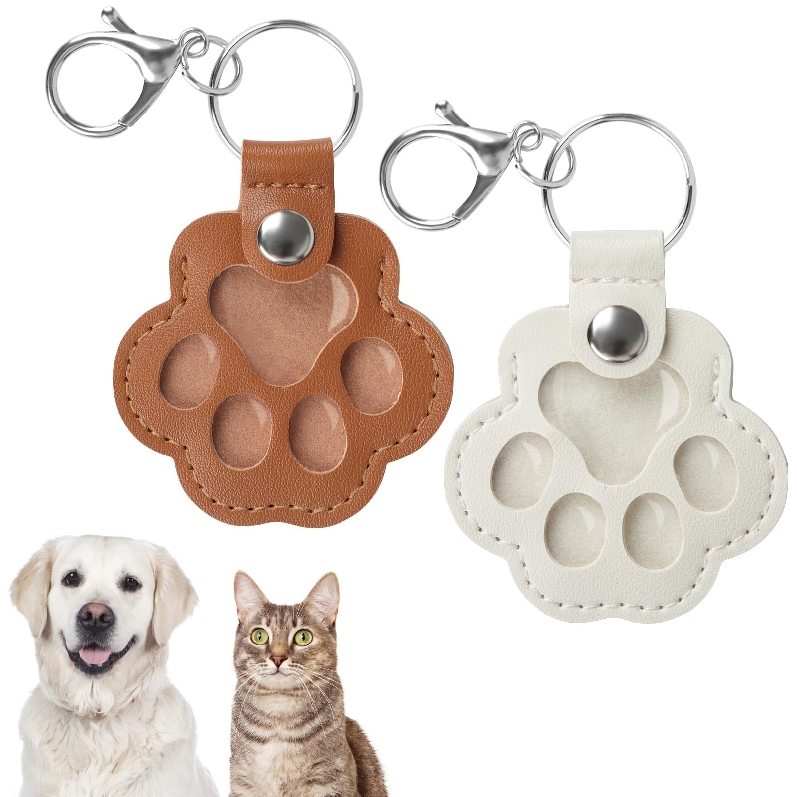 Kiiwah 2 Pezzi Portachiavi Carino a Forma di Zampa, Raccoglitore di Peli di Animali, Ricordo Regali per Amanti dei Cani Gatti (Marrone+Bianco)