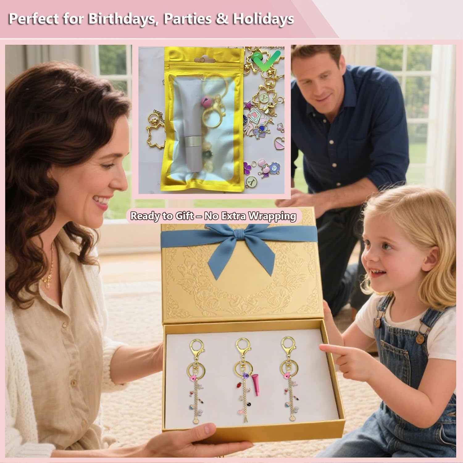 Qrhky 276PCS Lip Gloss Charms Keychain Kit, DIY Keychain Making Kit with Pink Enamel Alphabet Charms, Chains and Bells, Great Gift for Girls and Teens, Ideal for Class Projects & Party Crafts - Image 6