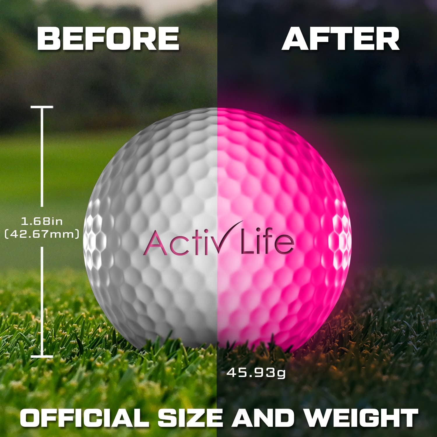 Activ Life 6 Pack Super Bright LED Golf Balls, Lighted Glow in The Dark Golf Balls for Night, 40 Hours Battery, Don't Let Sundown Stop You, Summer Novelty Gift for Golfers, Rainbow