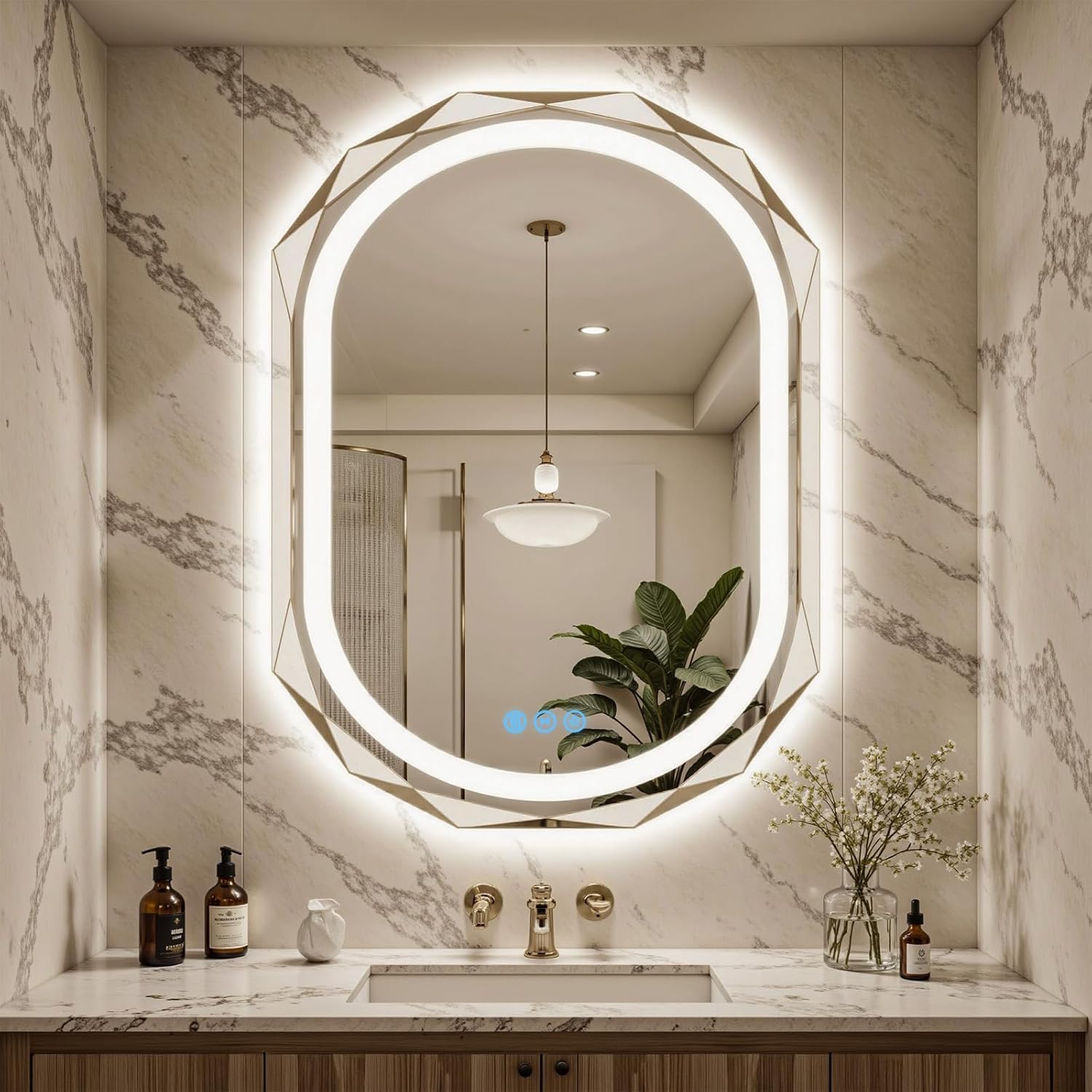 30\"X40\" Oval LED Bathroom Mirror with Lights, Frameless Vanity LED Mirror for Bathroom with Beveled Edge, Backlit Anti-Fog, Dimmable, 3 Colors, Memory Function, Tempered Glass, Shatter-Proof 40\"L x 30\"W Oval Style Frameless(some damage to the back see image)