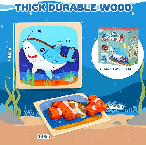 Miniatura 4 de TOY Life Rompecabezas de 3 piezas para niños de 2 a 4 años, rompecabezas de madera con forma de animal para niños pequeños de 1 a 3 años, juguetes