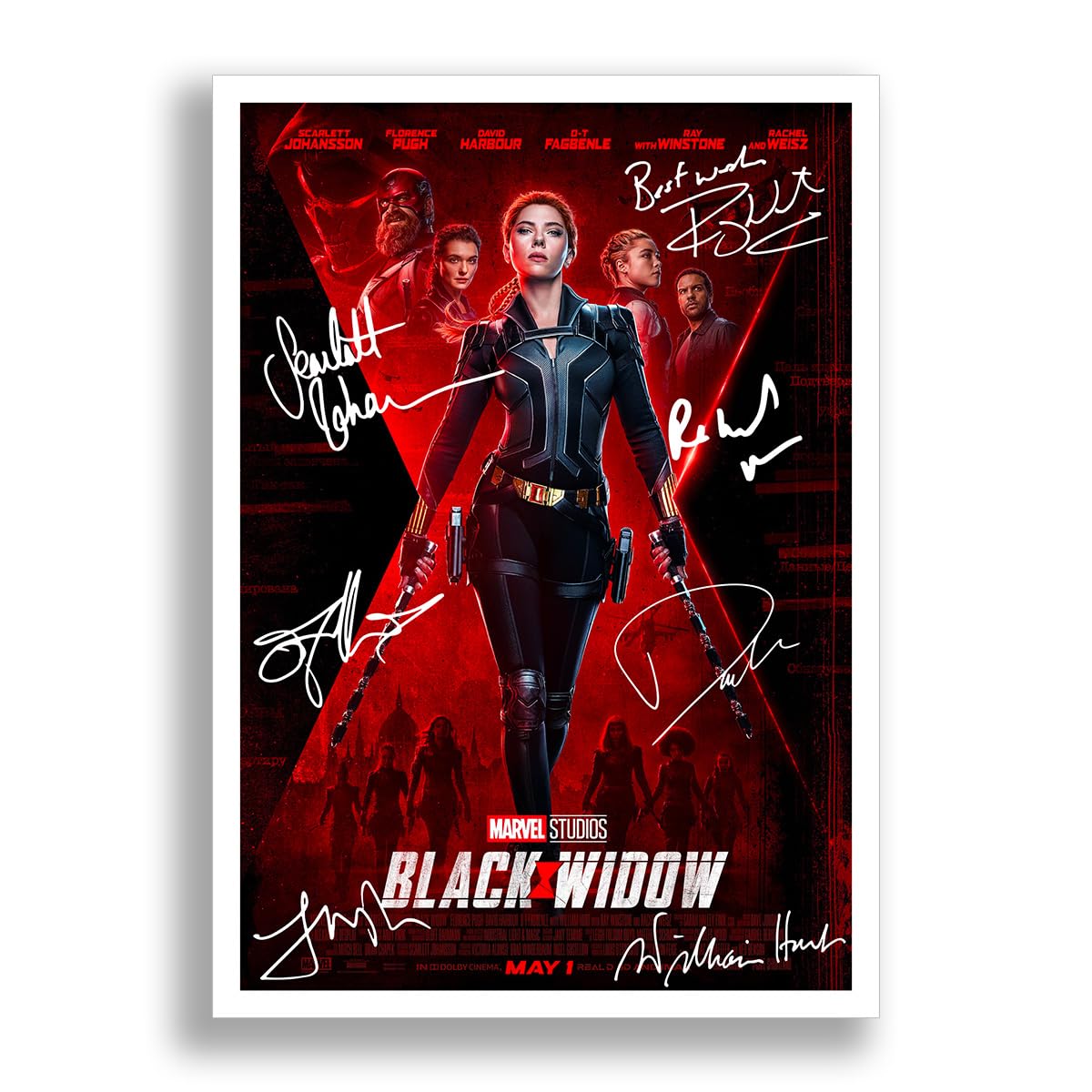 Mounted Gifts Black Widow Movie Cast Signed A4 Poster Photo Print Framed Autograph Gift 2021 Film Scarlett Johansson (Poster Only)