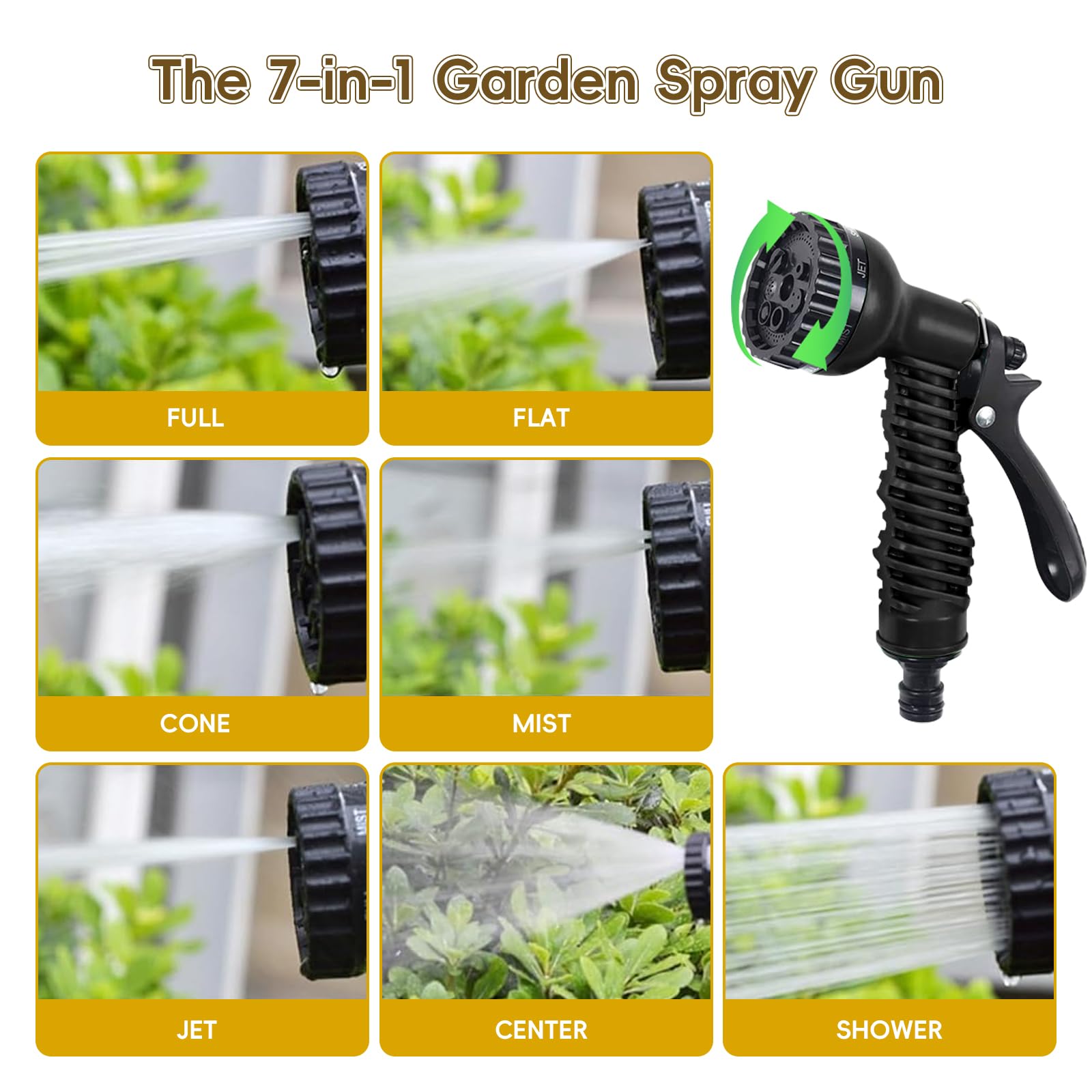 Expandable Garden Hose Pipe 30m/100ft, Heavy Duty Flexible with 7-Function Spray Gun, 3/4" 1/2" Fittings, Double Layer Latex Core Hosepipe, Durable & Anti-Leak Kink Free (Black) — view 5