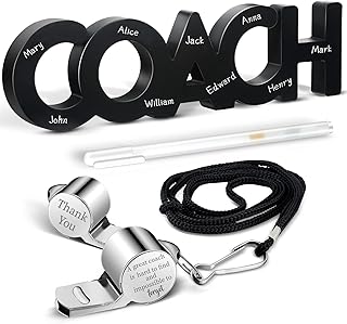 3 Pcs Coach Gifts Football Coach Wood Sign Thank You Whistle Marker Pen Stainless Steel Whistle with Rope for Men Women Soccer Baseball Volleyball Sports Gifts