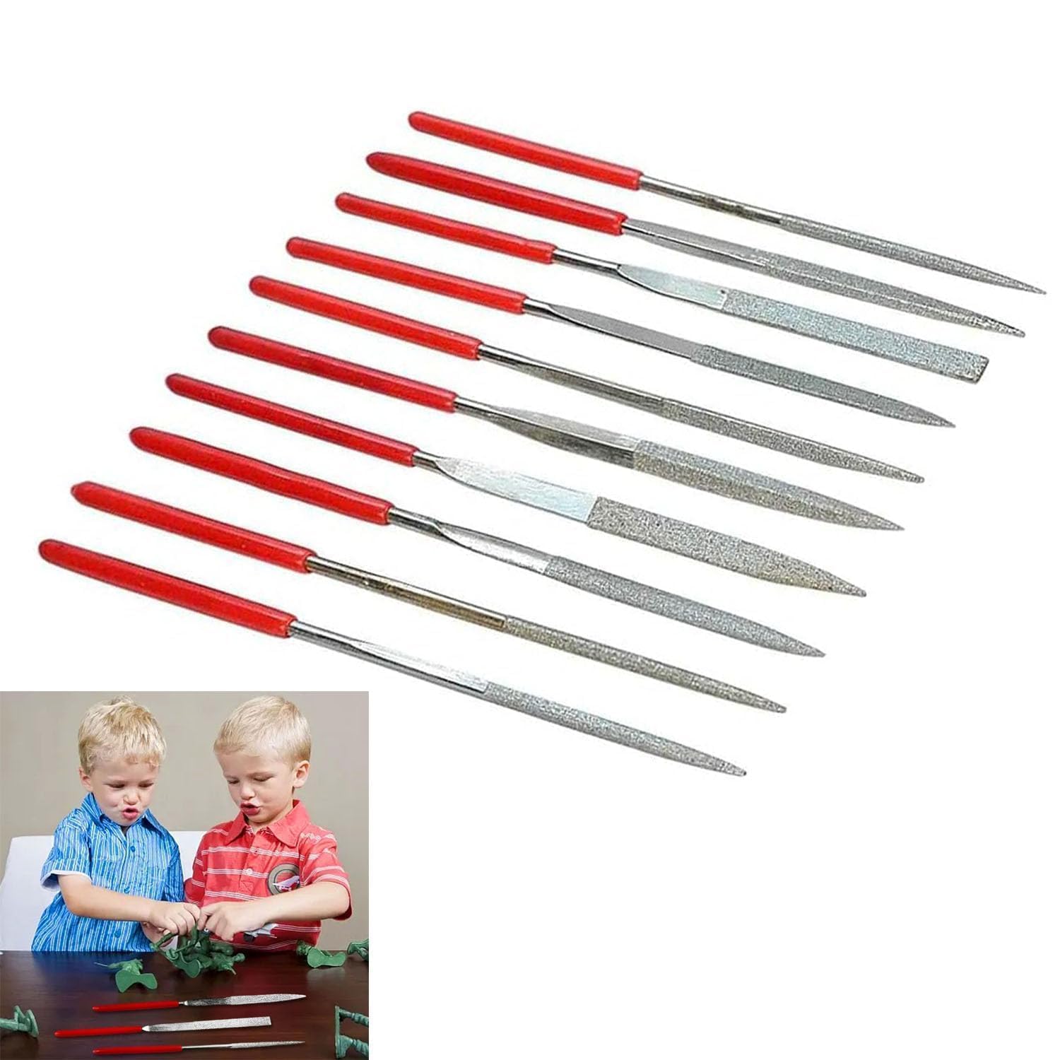 Hnswwgew 10 Pcs Diamond Needle File Set (2 X 100Mm) Mini Precision Files For Jewellery, Glass, Wood Carving And Craft Projects